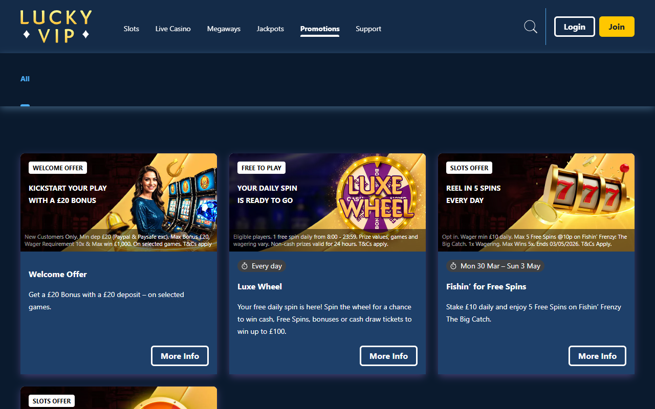 Lucky VIP promotions screenshot