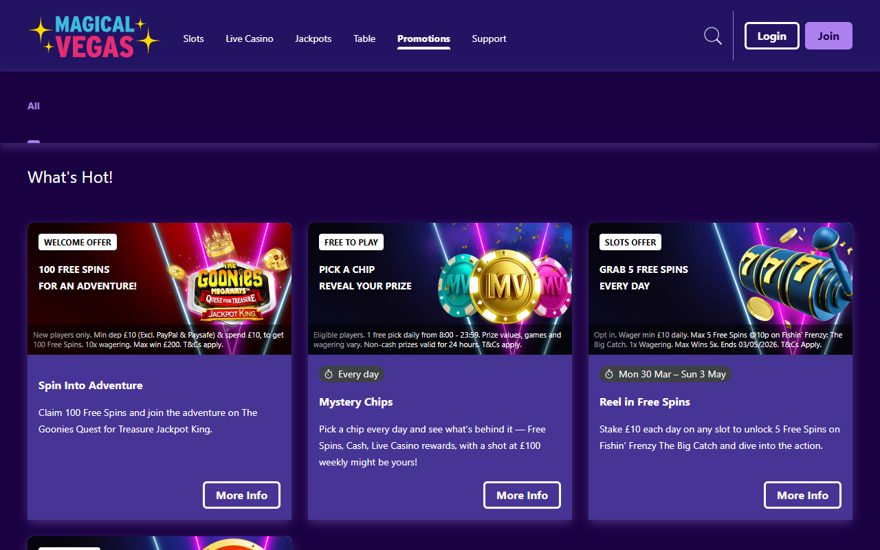 Magical Vegas promotions screenshot