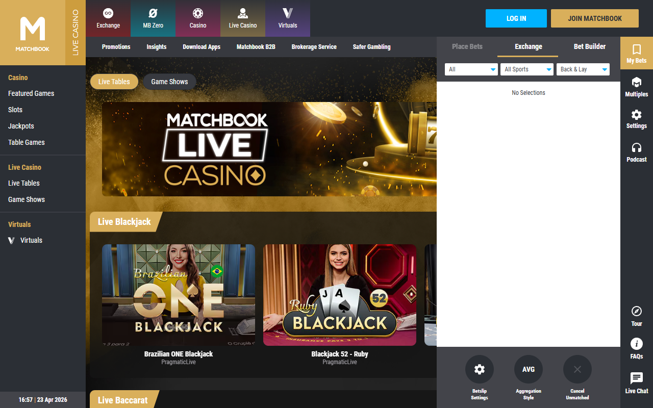 Matchbook Casino live screenshot