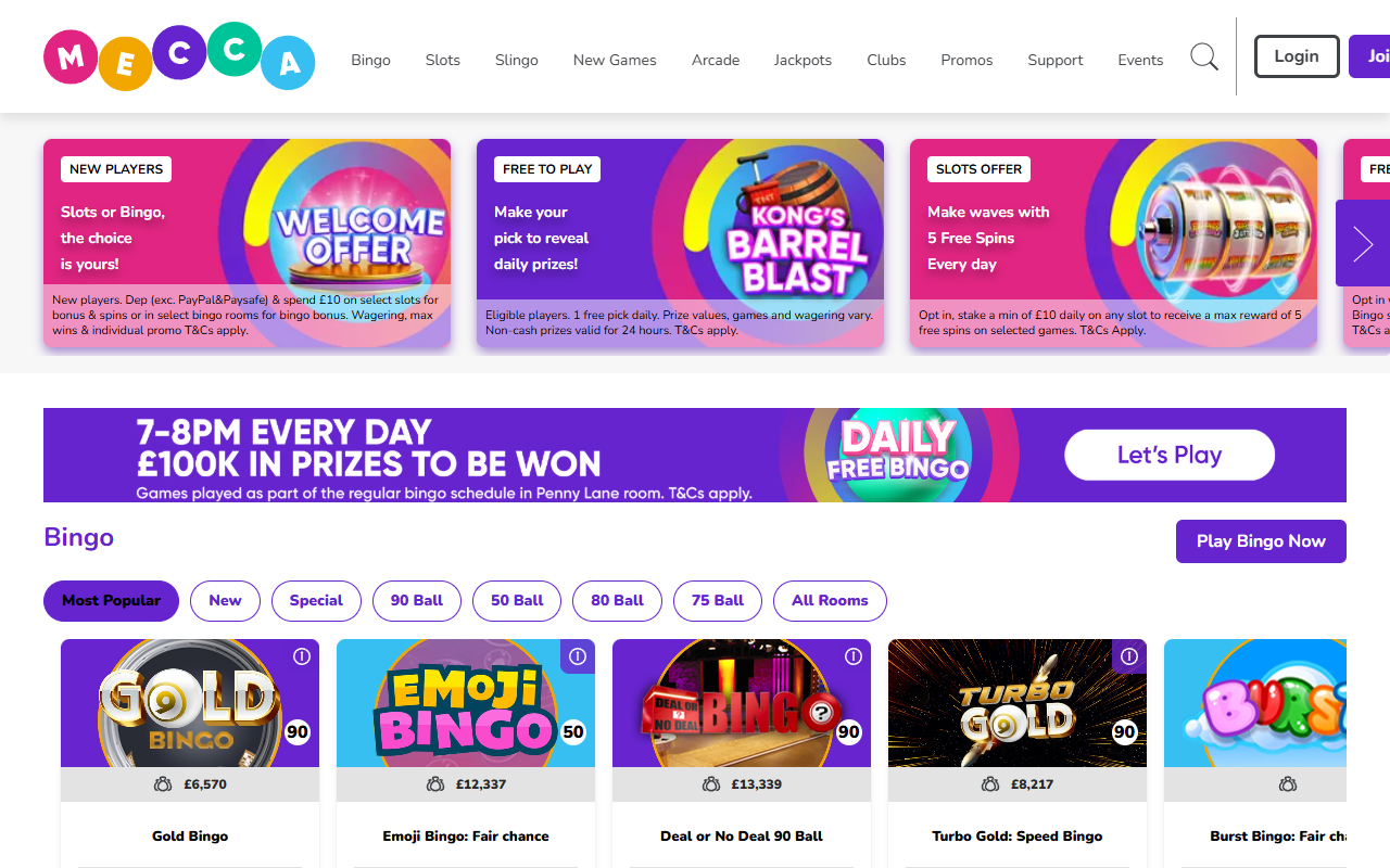 Mecca Bingo homepage screenshot