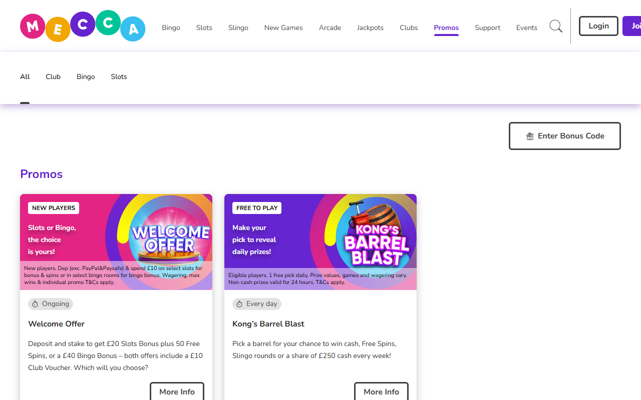 Mecca Bingo promotions screenshot