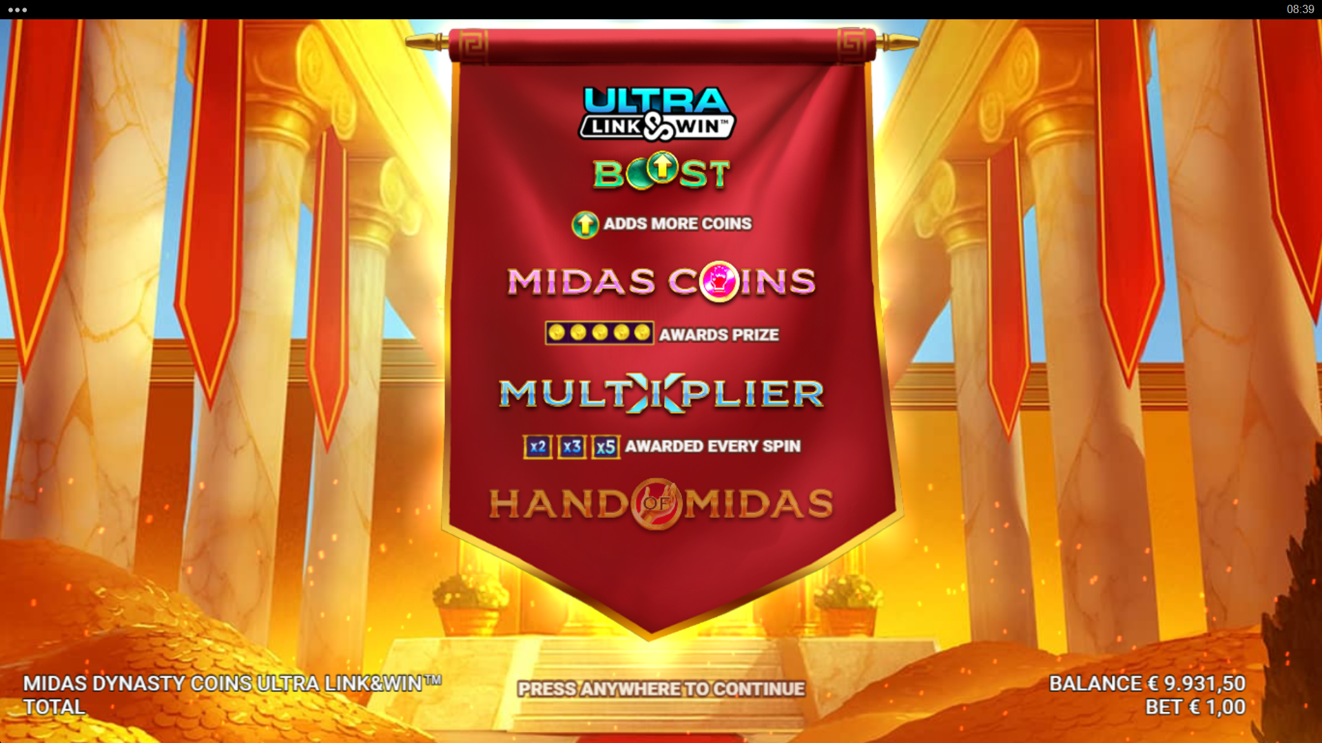 Midas Dynasty free spins trigger screenshot