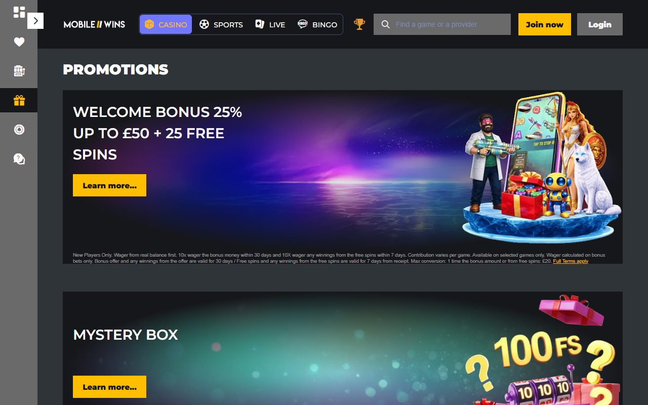 Mobile Wins promotions screenshot