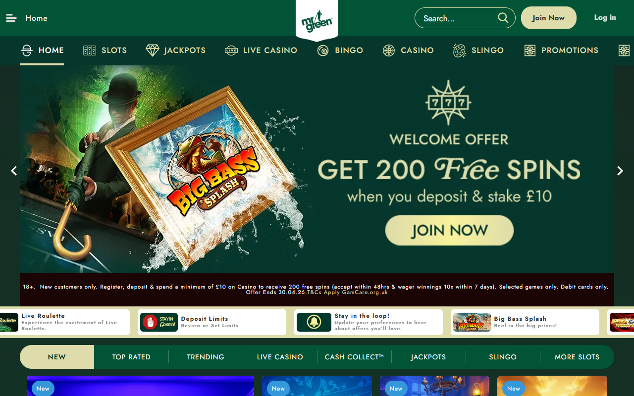 Mr. Green Casino homepage screenshot