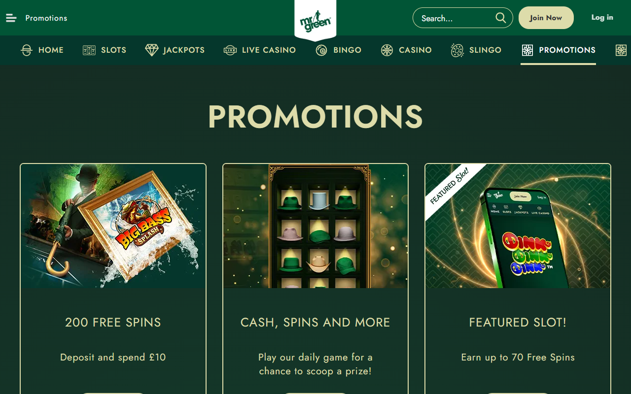 Mr. Green Casino promotions screenshot