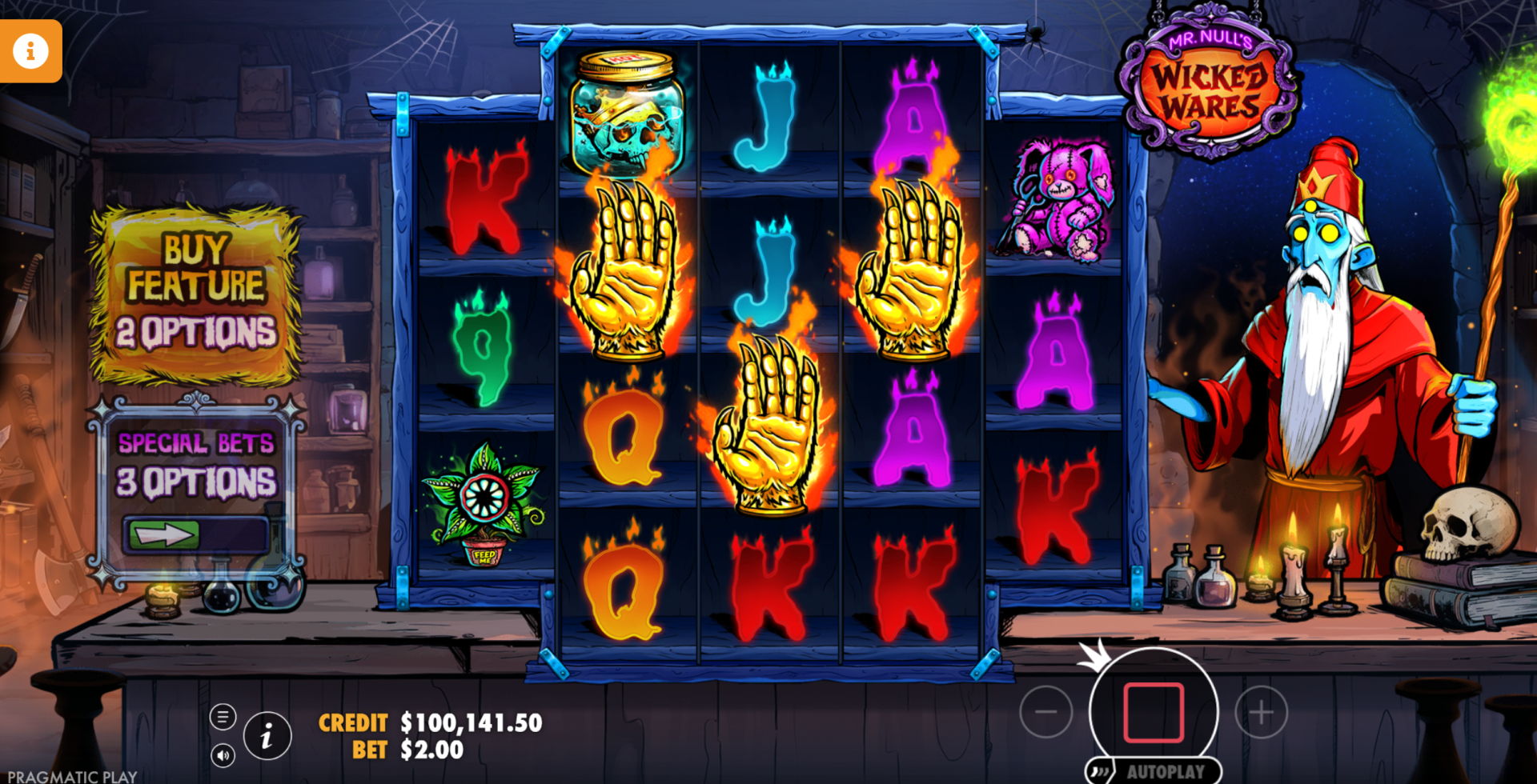 Regular Free Spins feature in Mr Null's Wicked Wares with expanded symbols