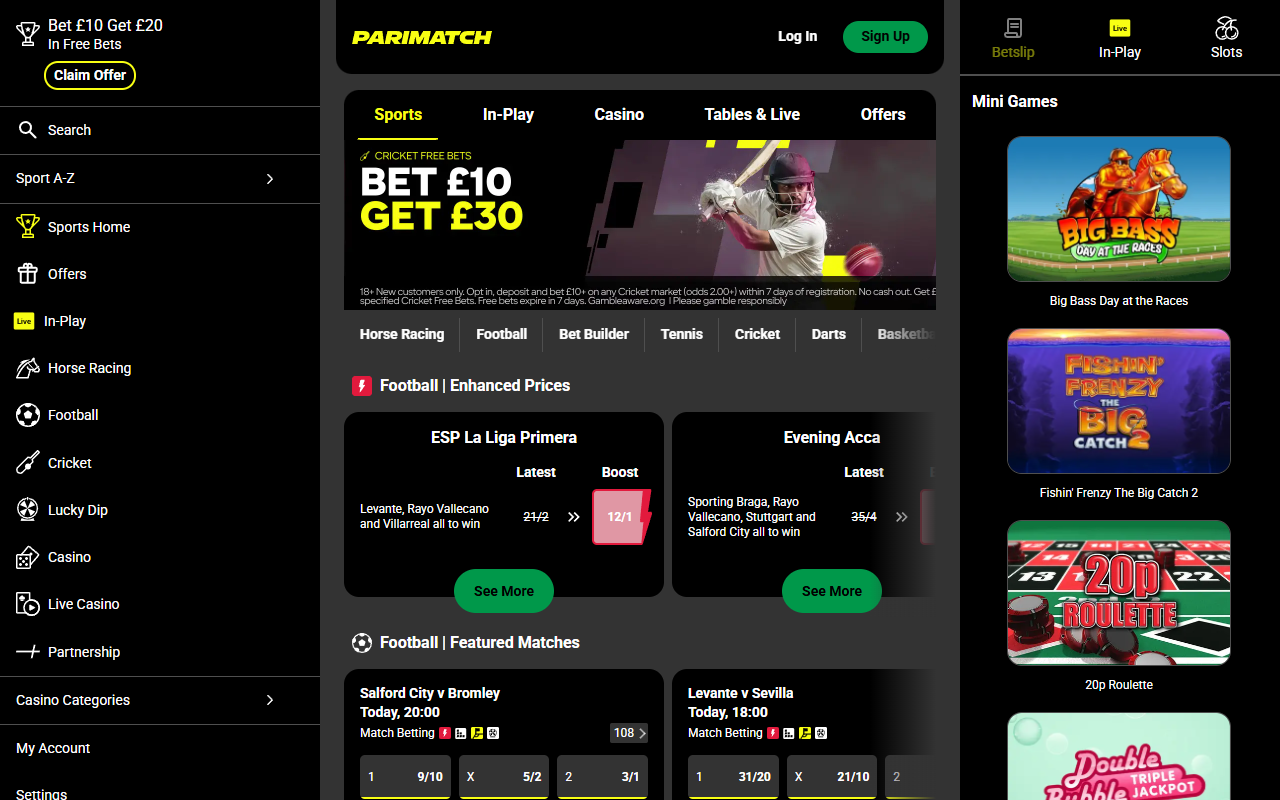 Parimatch homepage screenshot