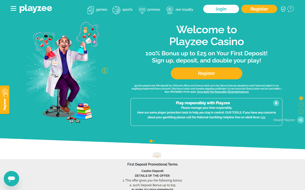 Playzee homepage screenshot