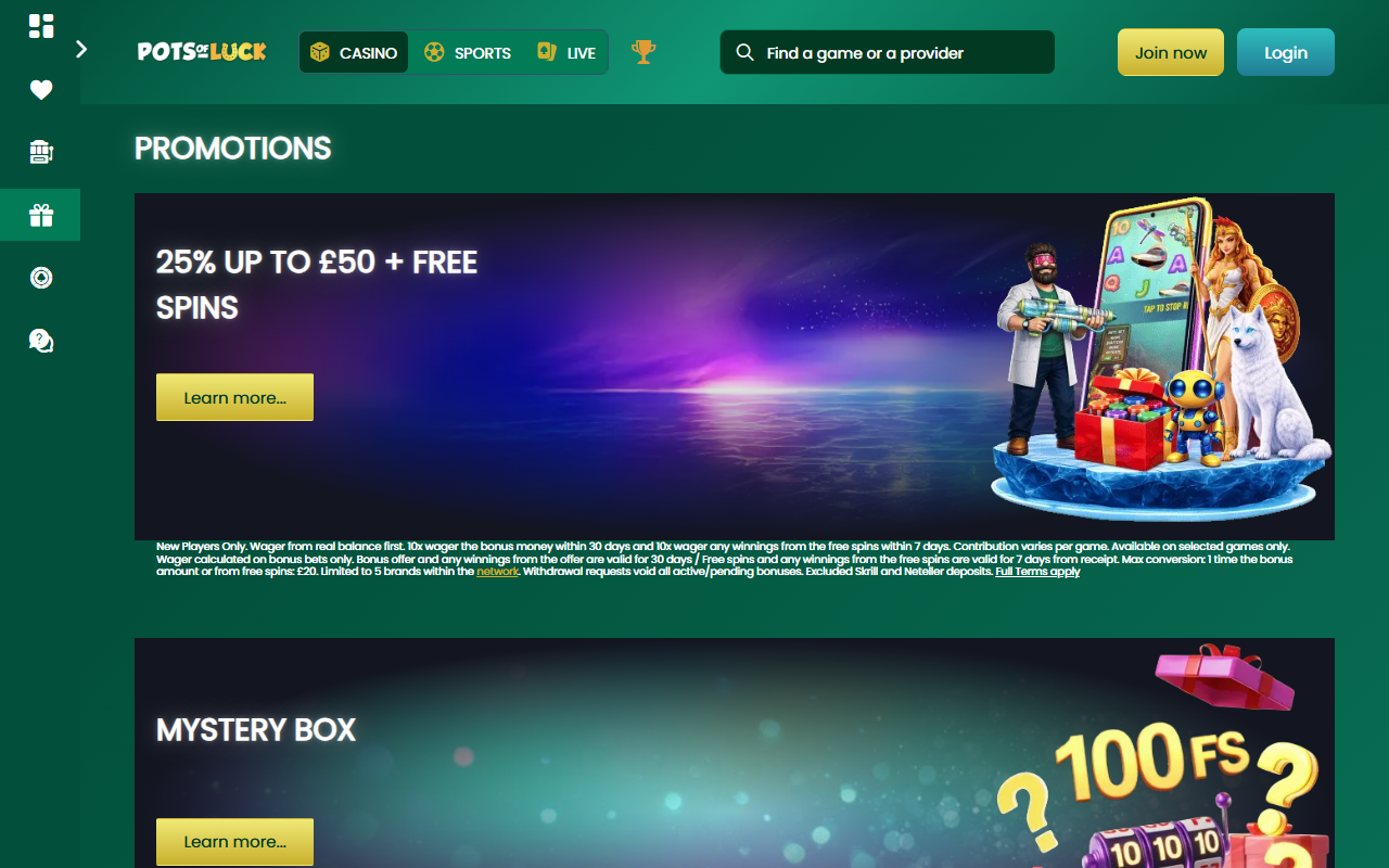 Pots Of Luck promotions screenshot