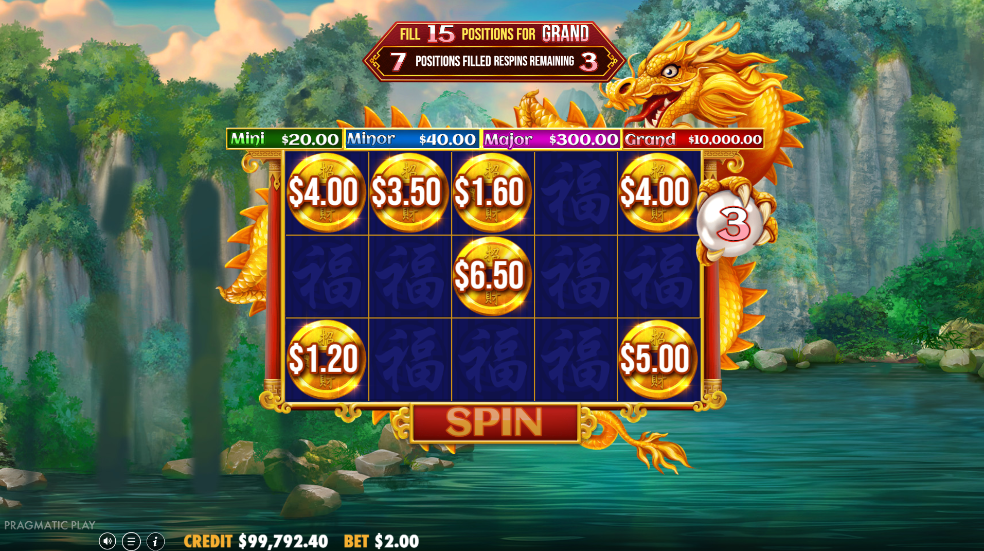 Dragon's Gate - Bonus Choice Prosperity Respin Bonus feature