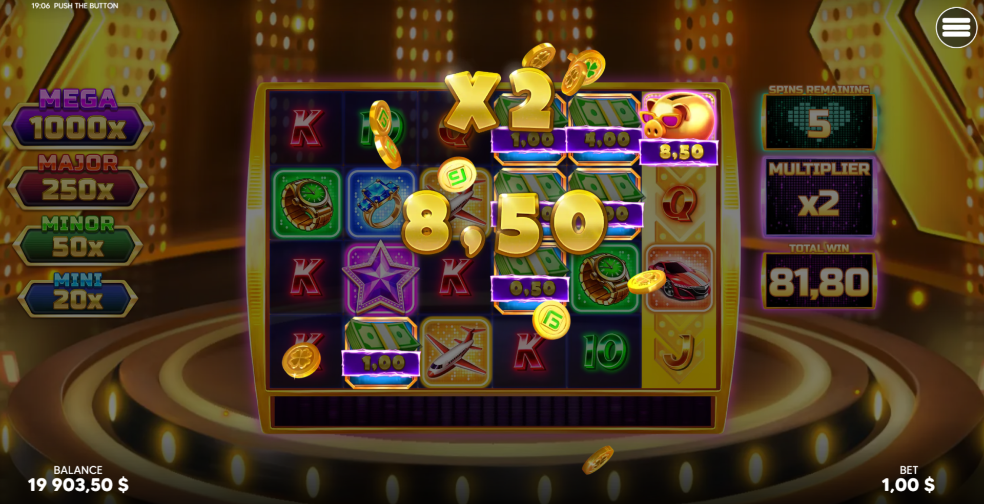 Push the Button bonus round in progress