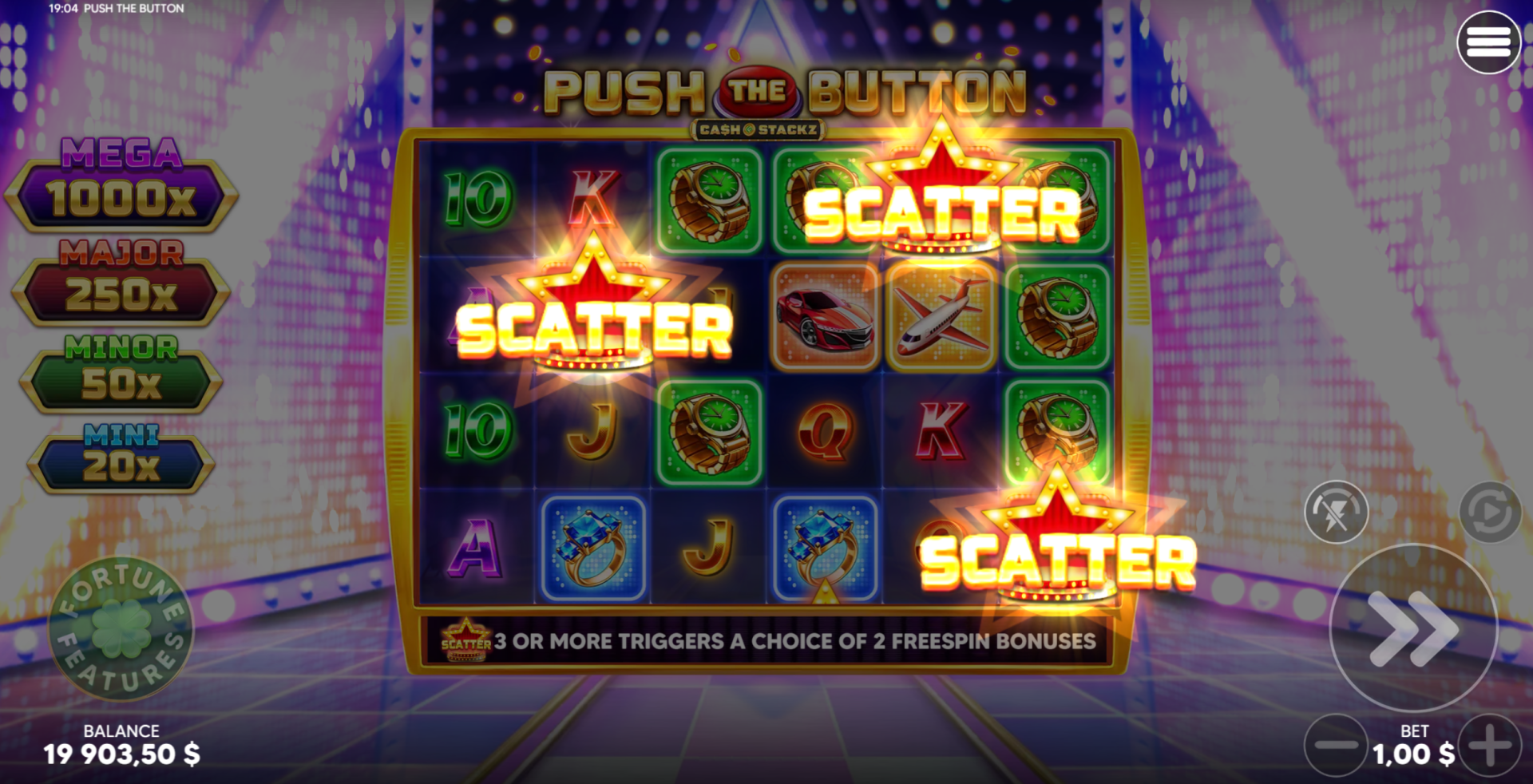 Push the Button regular Free Spins bonus round active