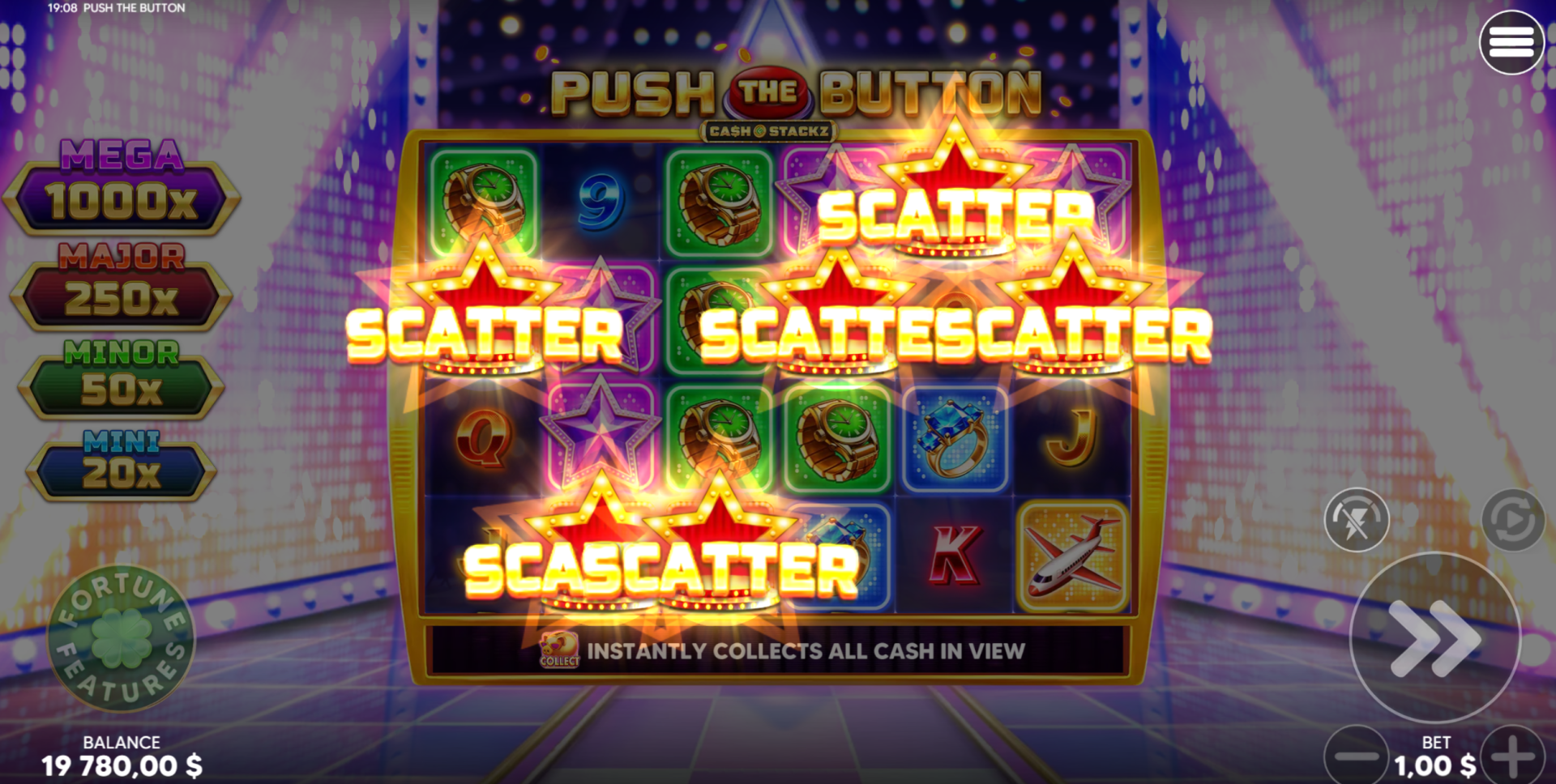 Push the Button ultra bonus buy triggering with 6 scatter symbols