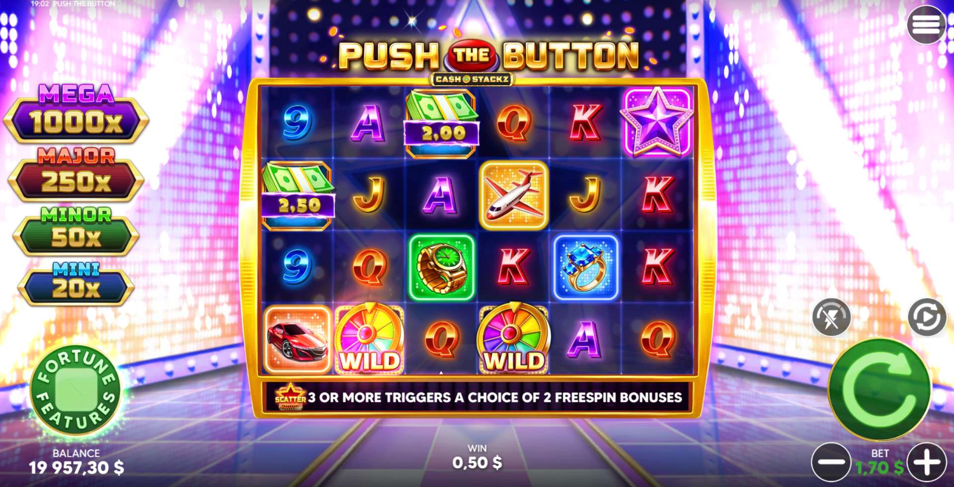 Push the Button Wild symbol substituting on the reels