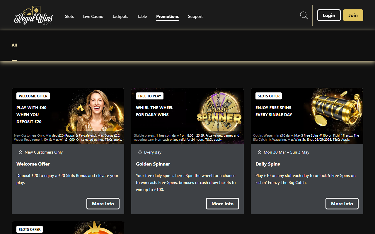 Regal Wins promotions screenshot