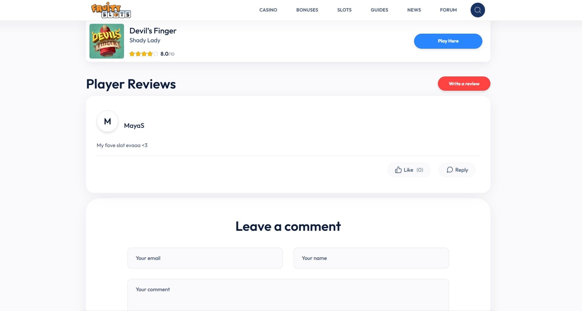 Comment Example on Slot Review