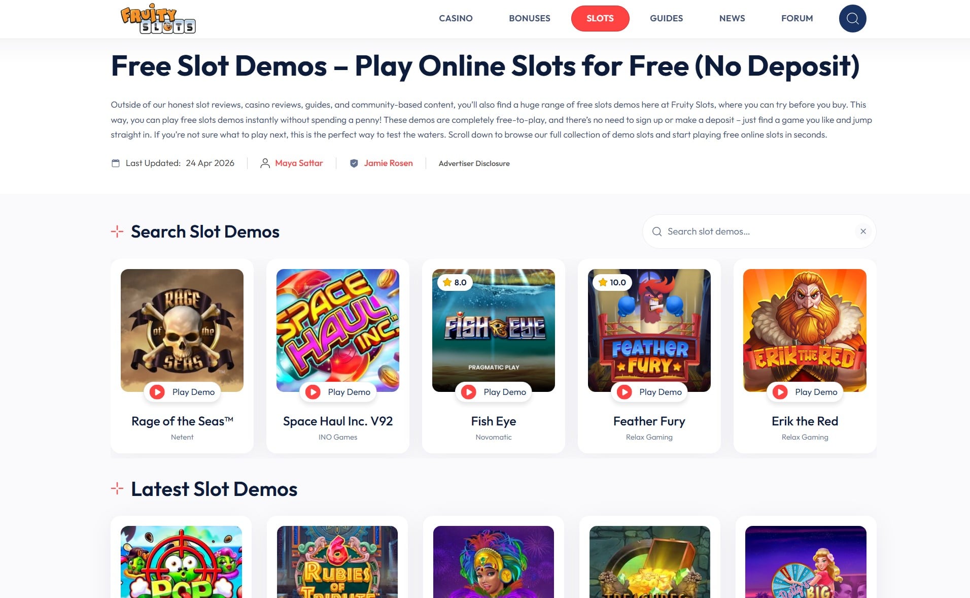 Slot Demos Page