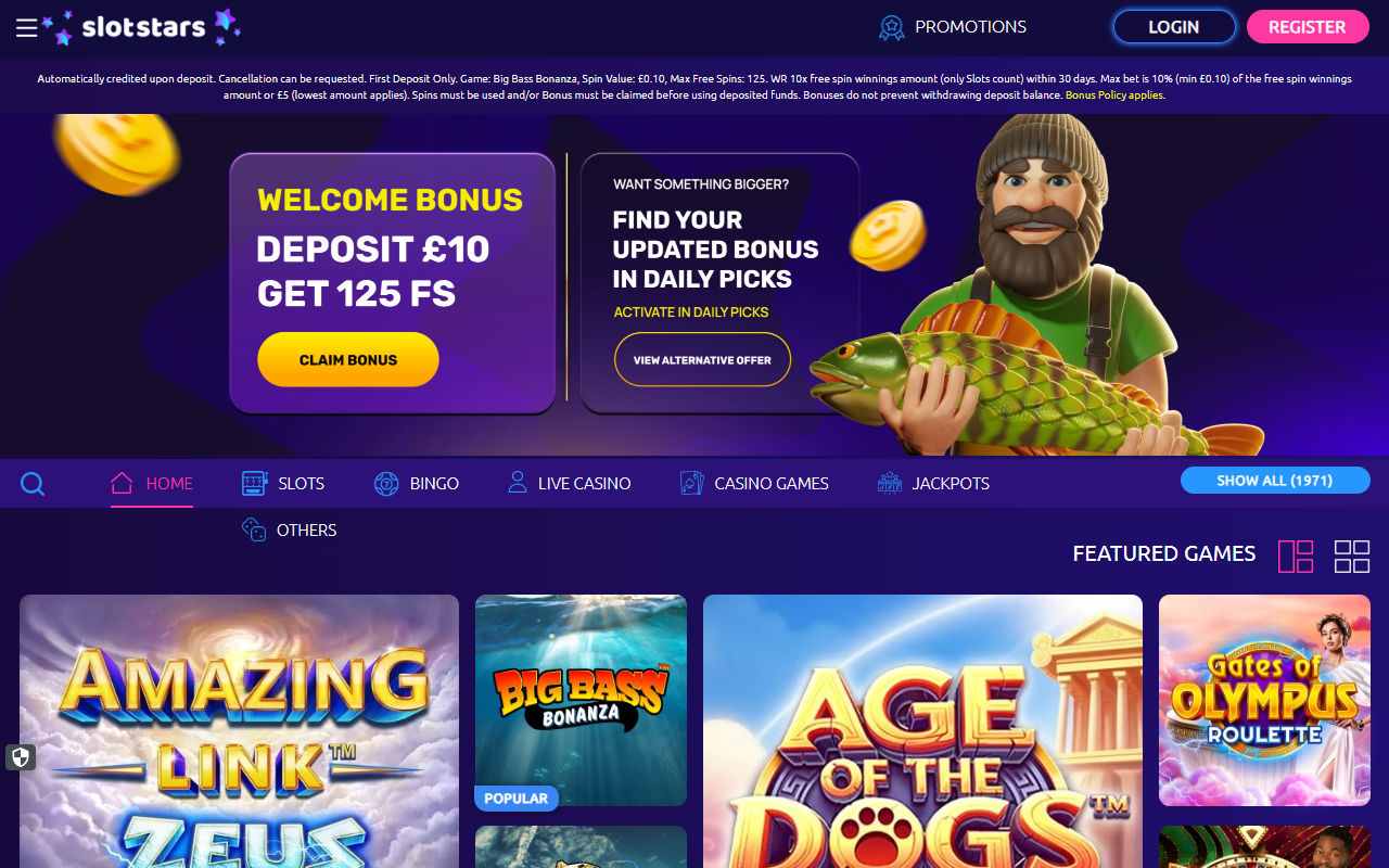 SlotStars Casino homepage screenshot