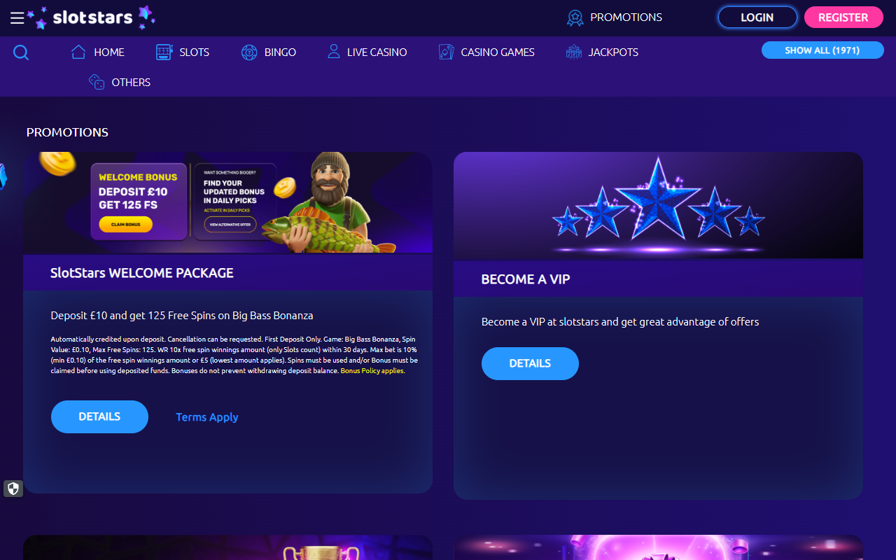 SlotStars Casino promotions screenshot