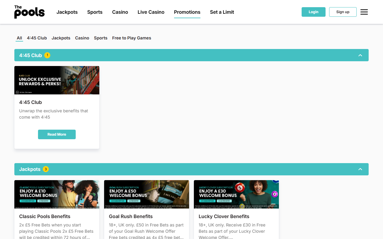 The Pools Casino promotions screenshot