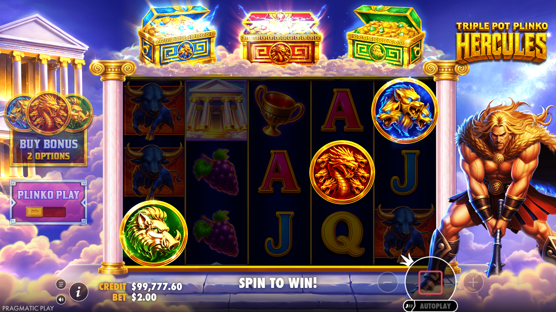 Triple Pot Plinko - Hercules standard bonus feature screen