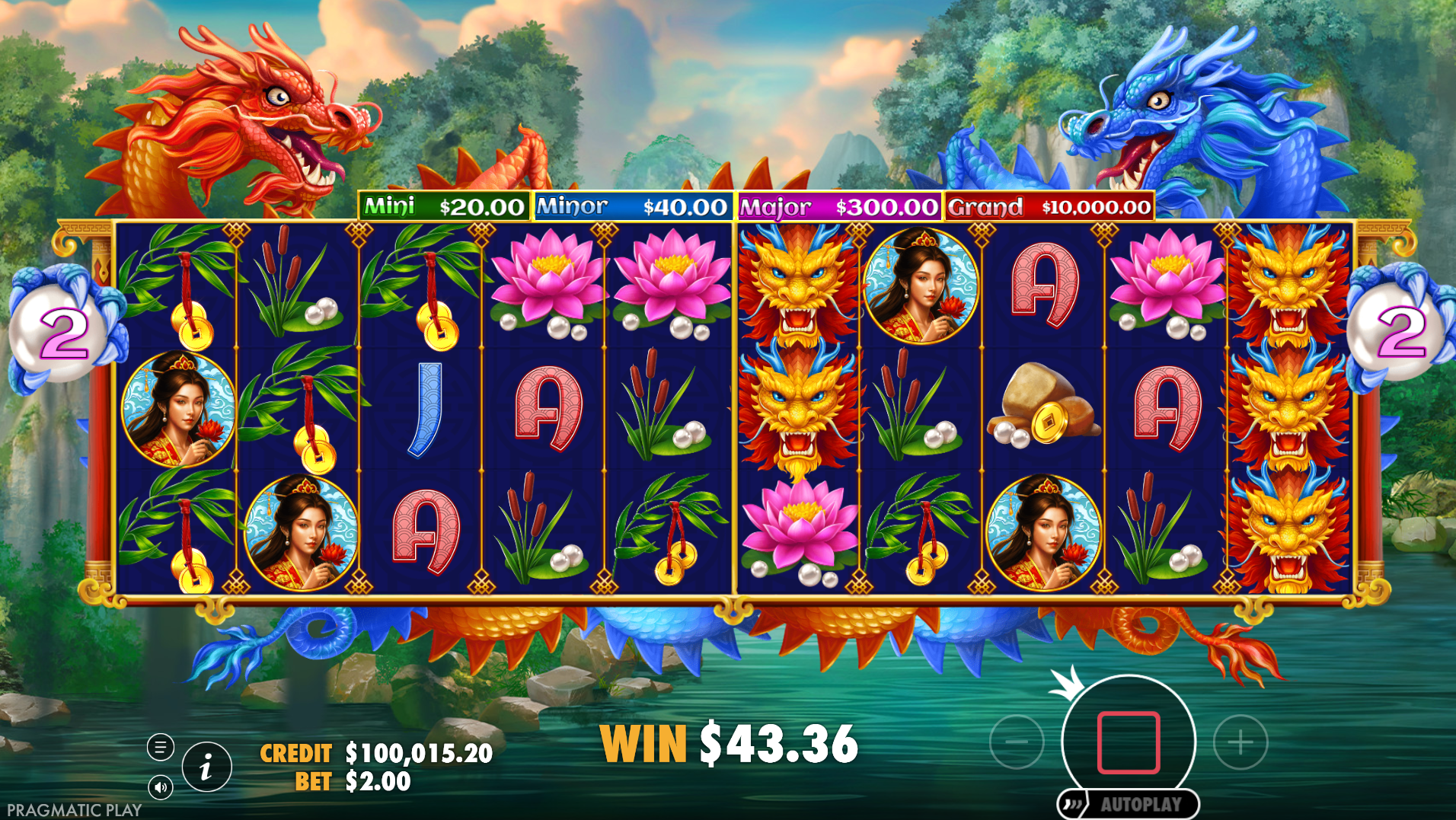 Dragon's Gate - Bonus Choice Vitality and Balance bonus modes active simultaneously across two grids