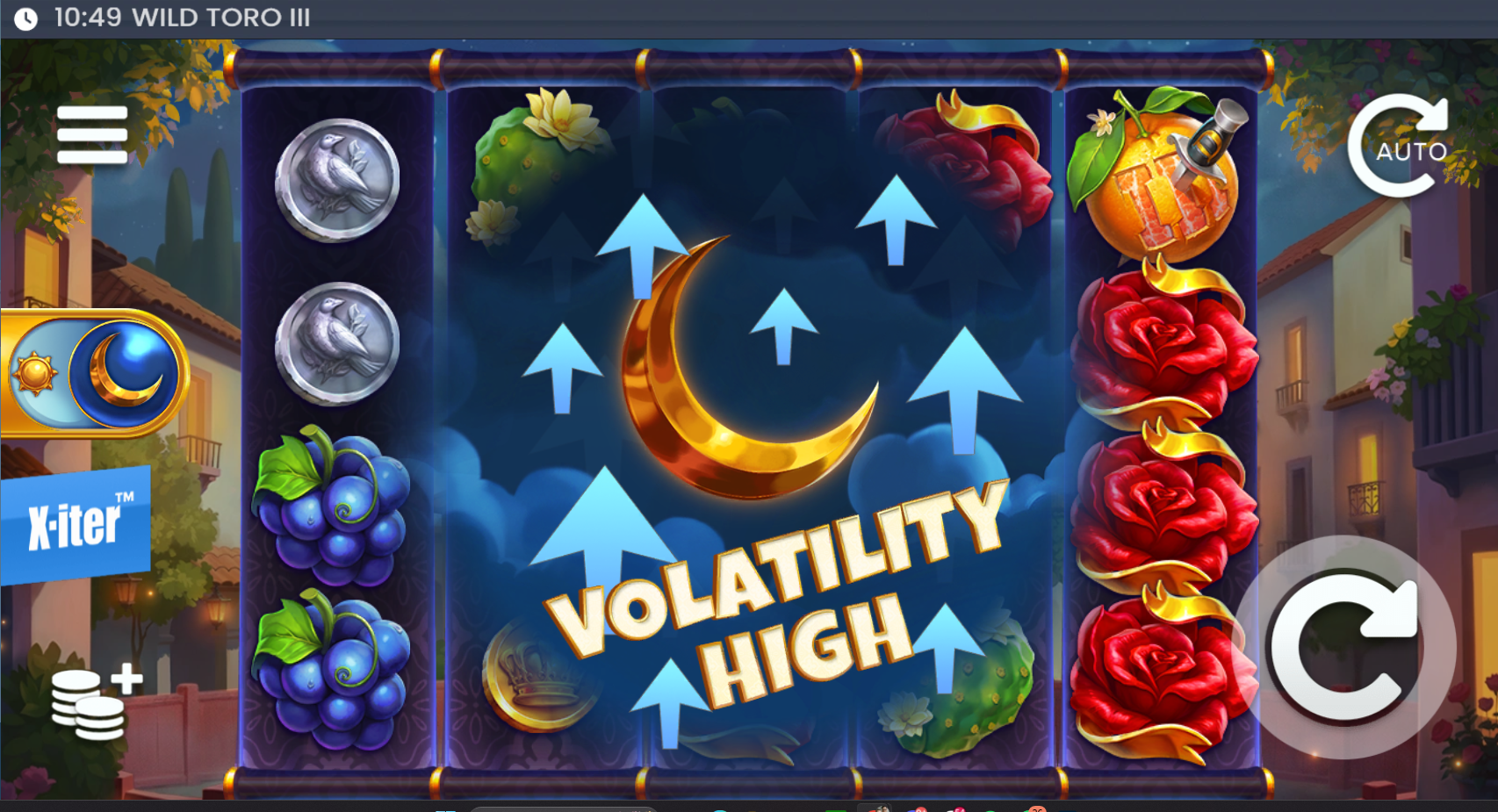 Wild Toro 3 Day and Night volatility mode selection screen