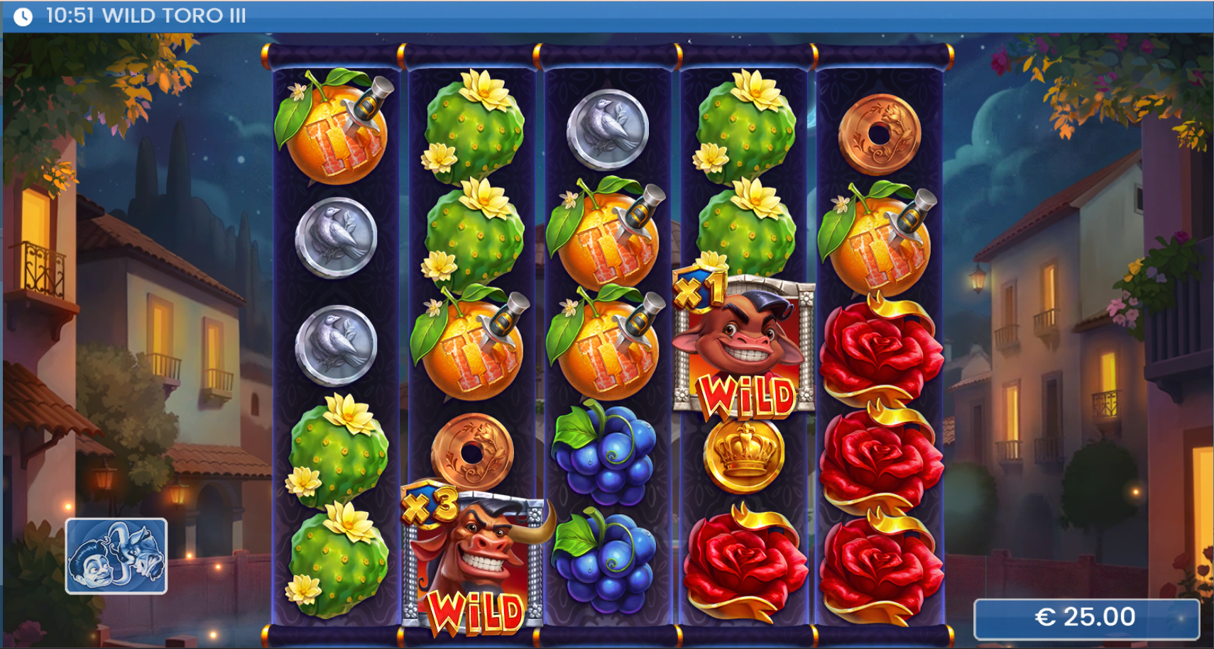Wild Toro 3 Toritos sticky wild characters on the reels