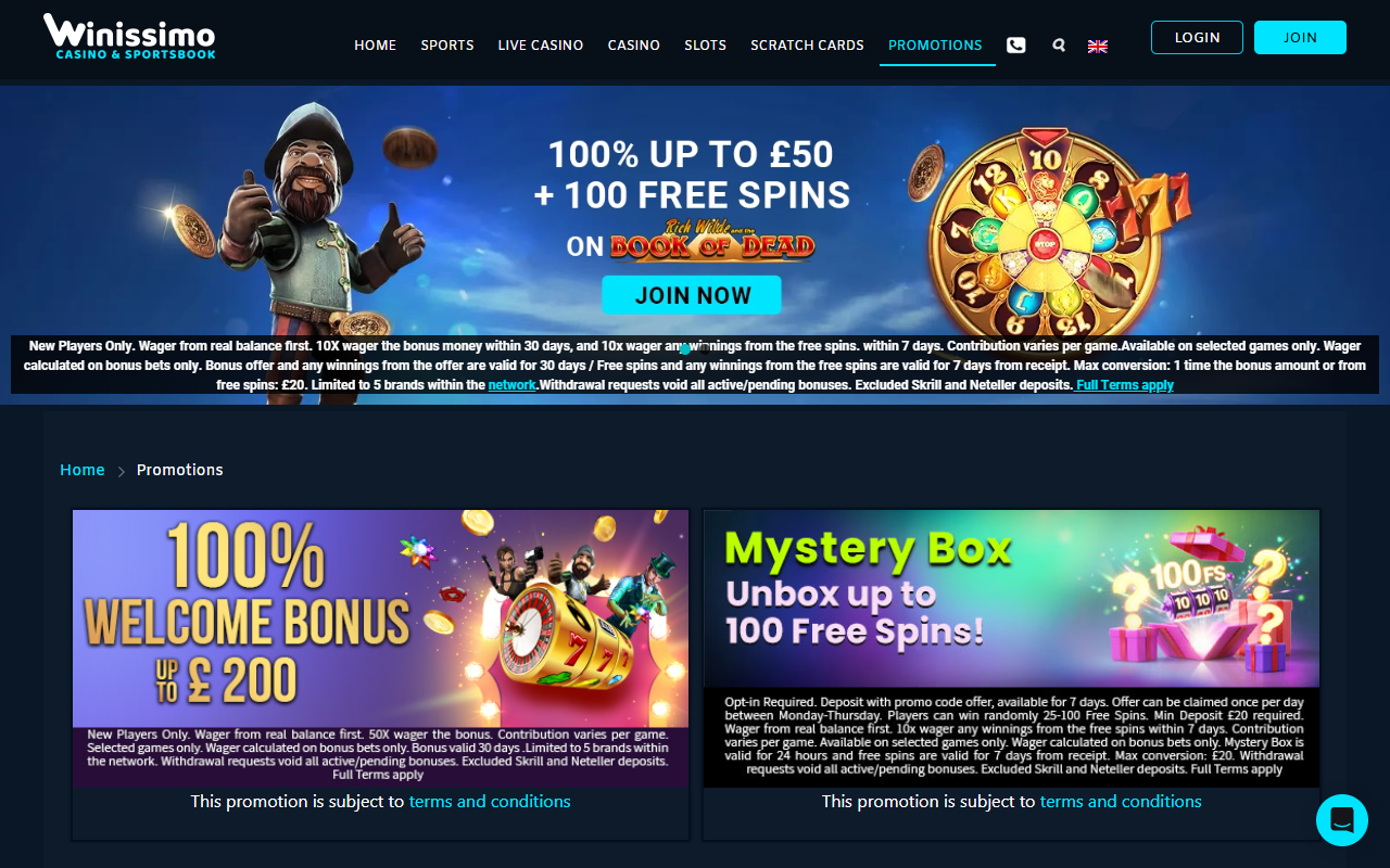 Winissimo Casino promotions screenshot
