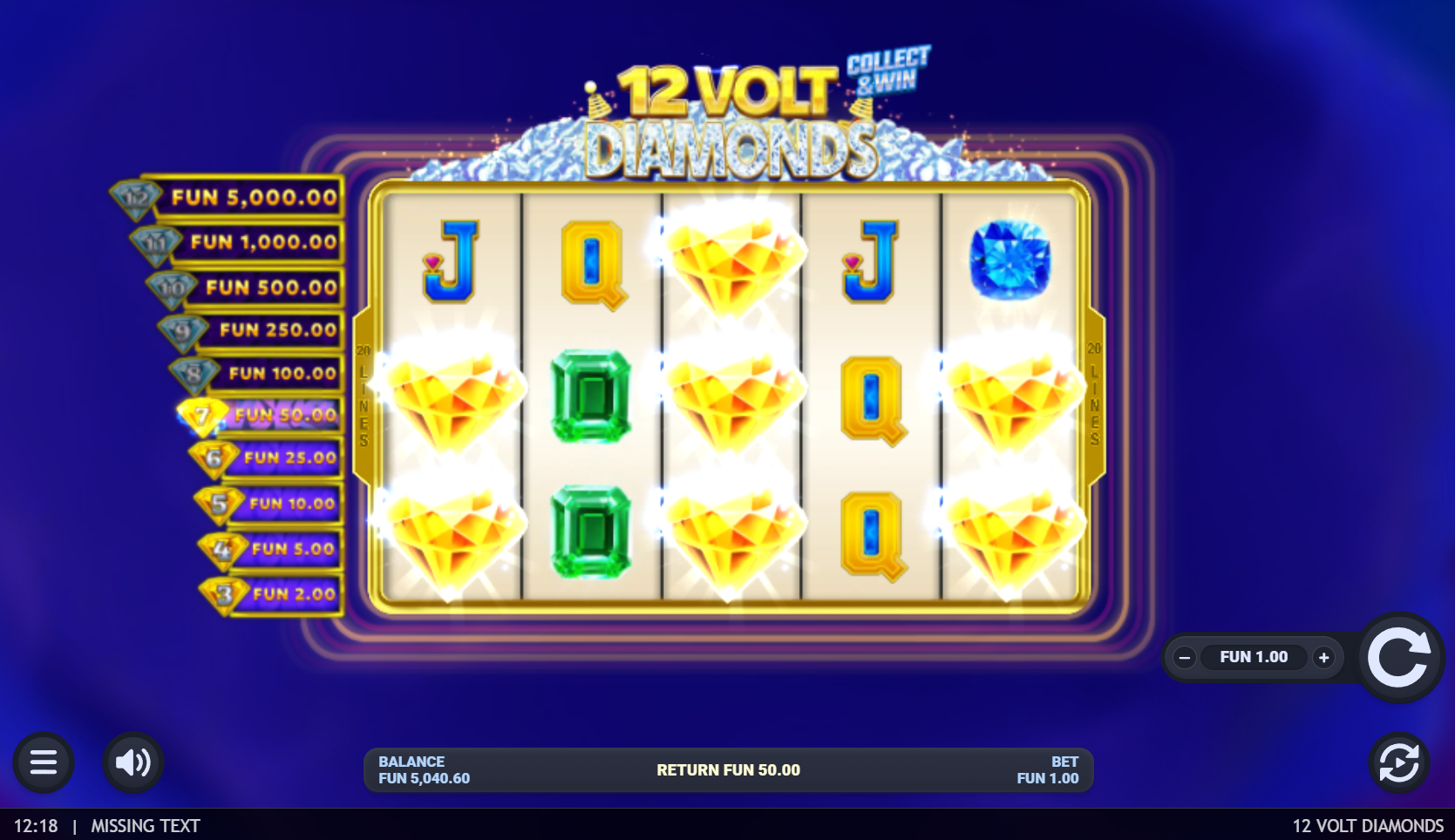 12 Volt Diamonds cash feature diamonds collect screenshot