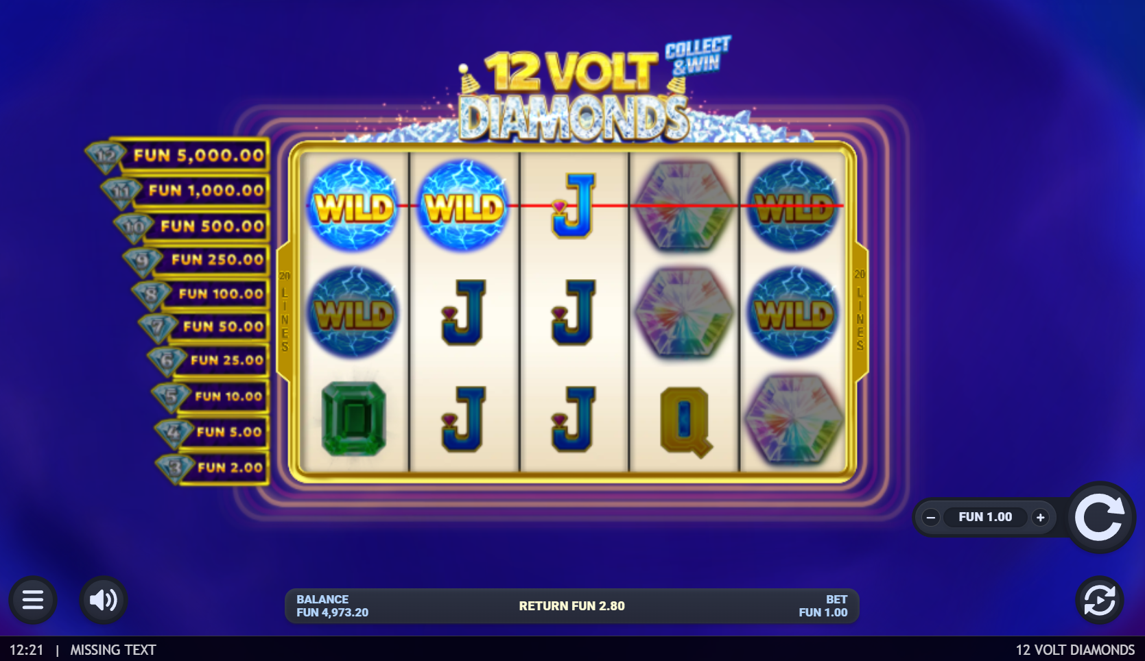 12 Volt Diamonds wilds feature screenshot