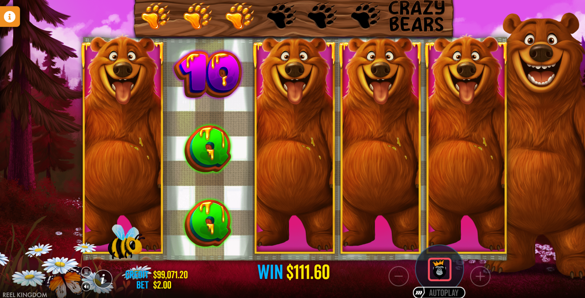 Bear Crazy Expanding Bears bonus feature with expanding wild bears filling the reel
