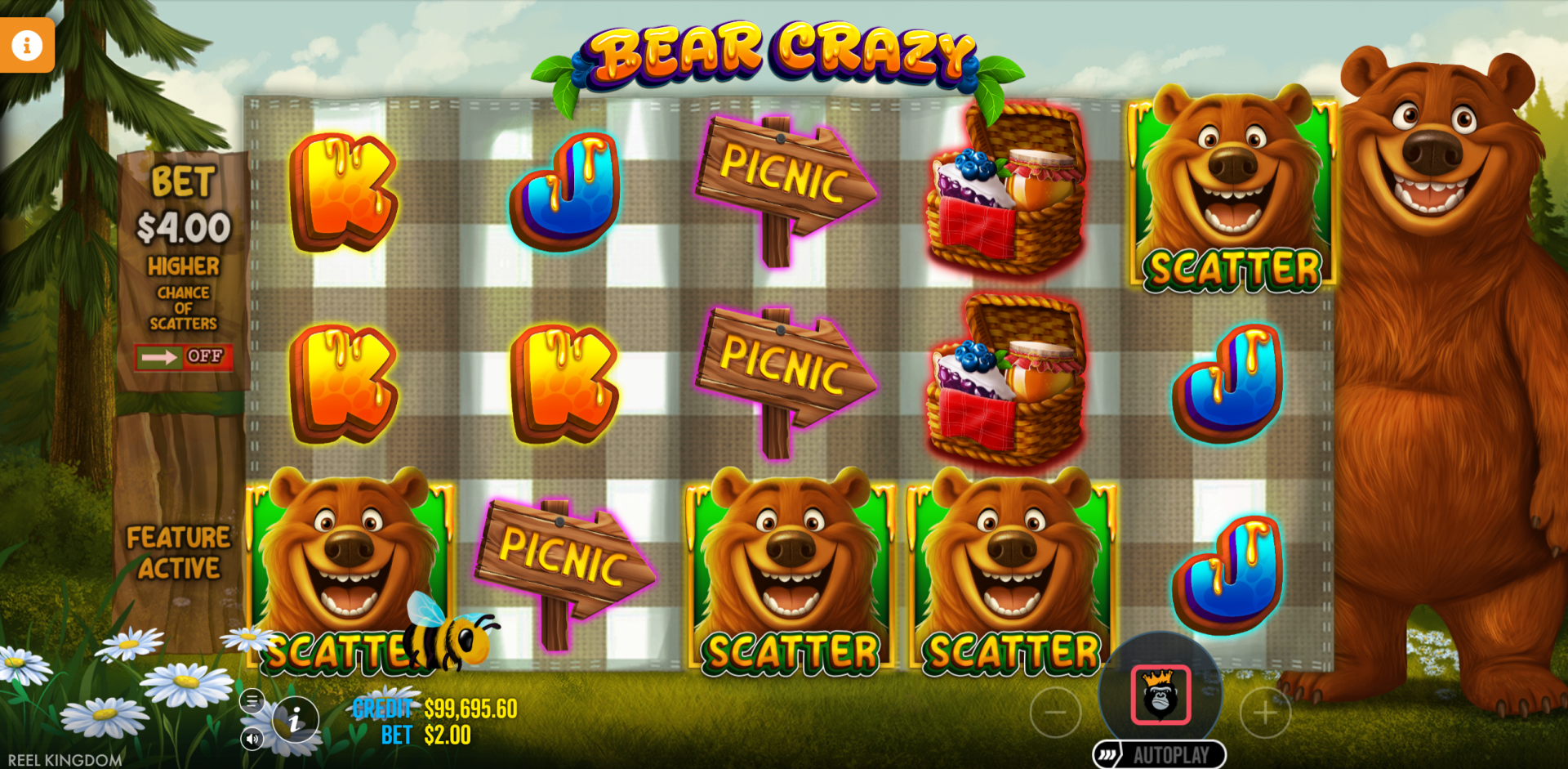 Bear Crazy scatter symbols triggering the free spins bonus game