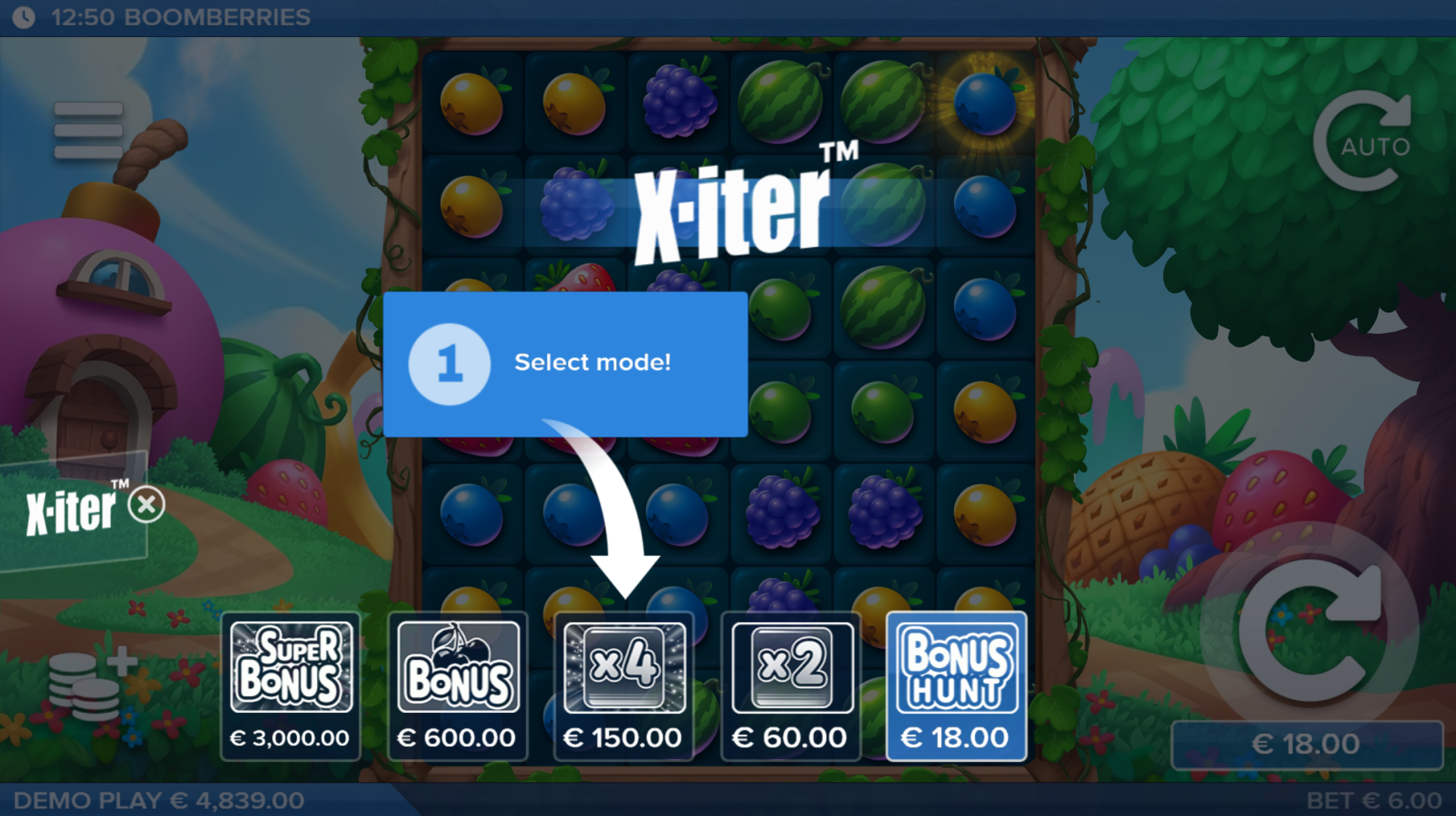 Boomberries slot X-iter bonus buy options menu