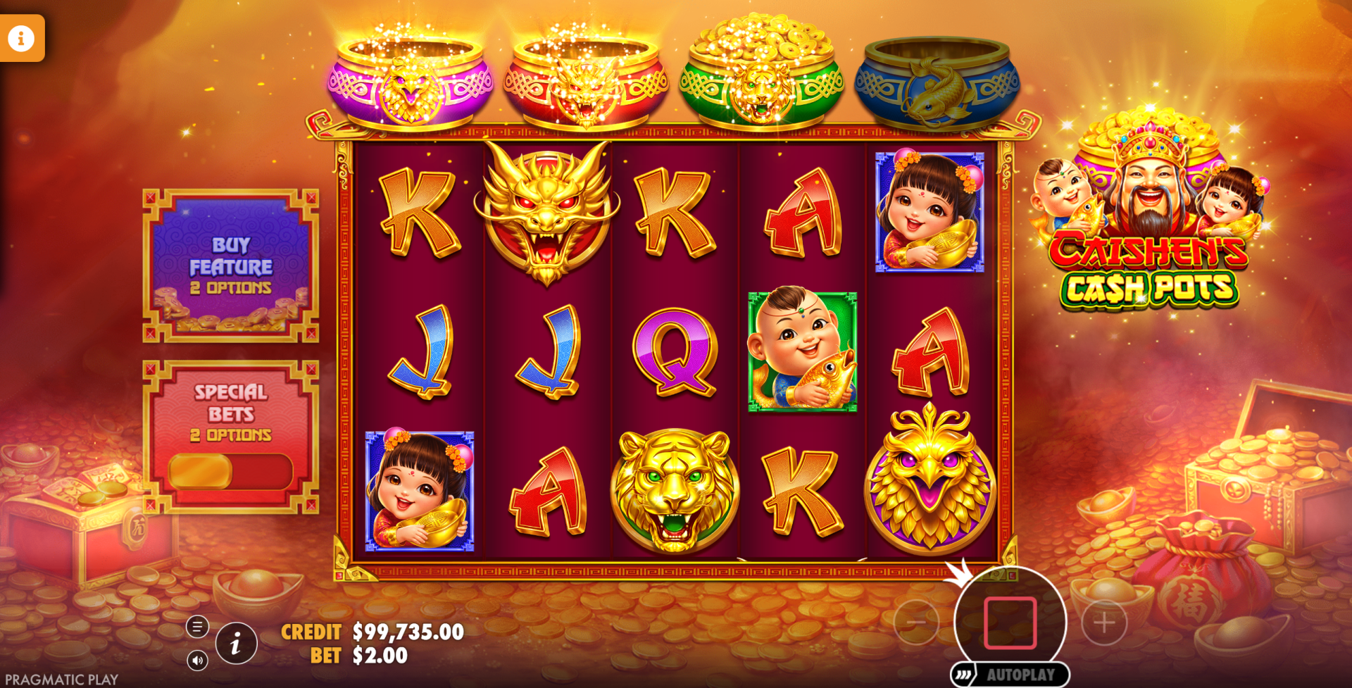 Caishen's Cash Pots free spins round with active pot multipliers