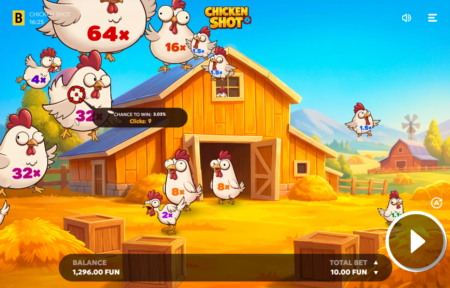 Chicken Shot Chance to Win information panel showing target odds