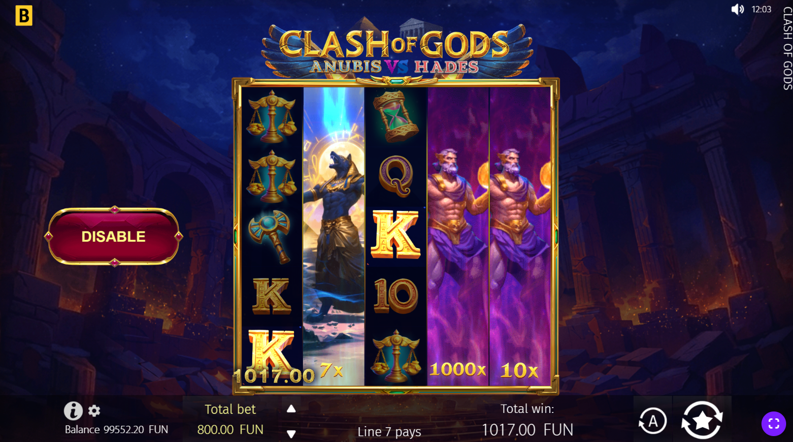 Clash of Gods: Anubis vs Hades - Clash of Gods mode with VS symbol expanding wild