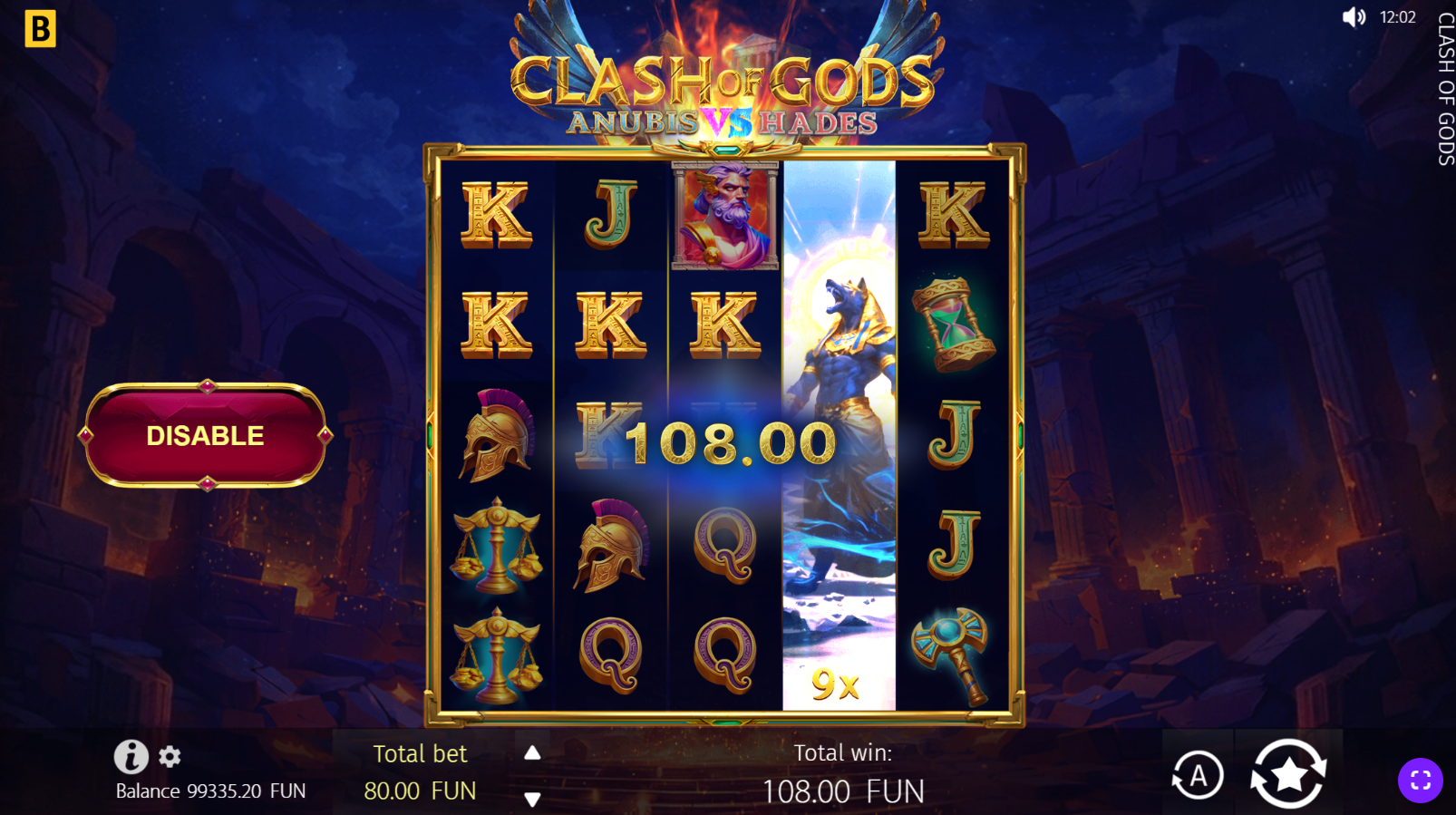 Clash of Gods: Anubis vs Hades Dueling Spins feature guaranteeing a VS symbol every spin