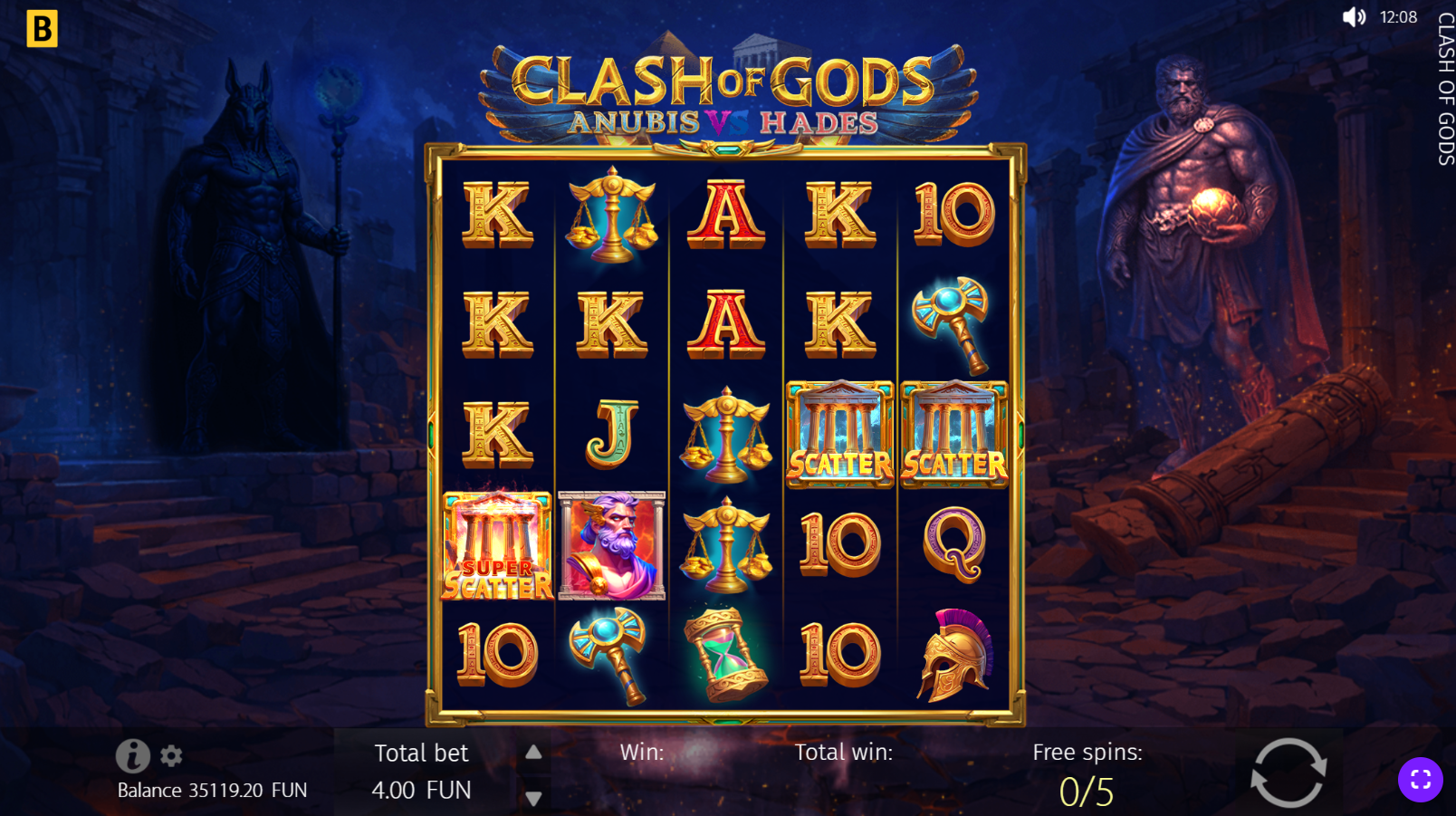 Clash of Gods: Anubis vs Hades Super Bonus free spins feature in action