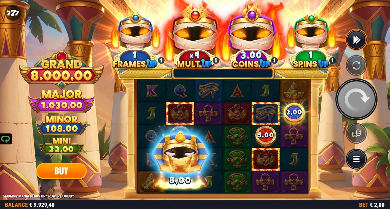 Mummy Mania Perks Up Power Combo collect feature