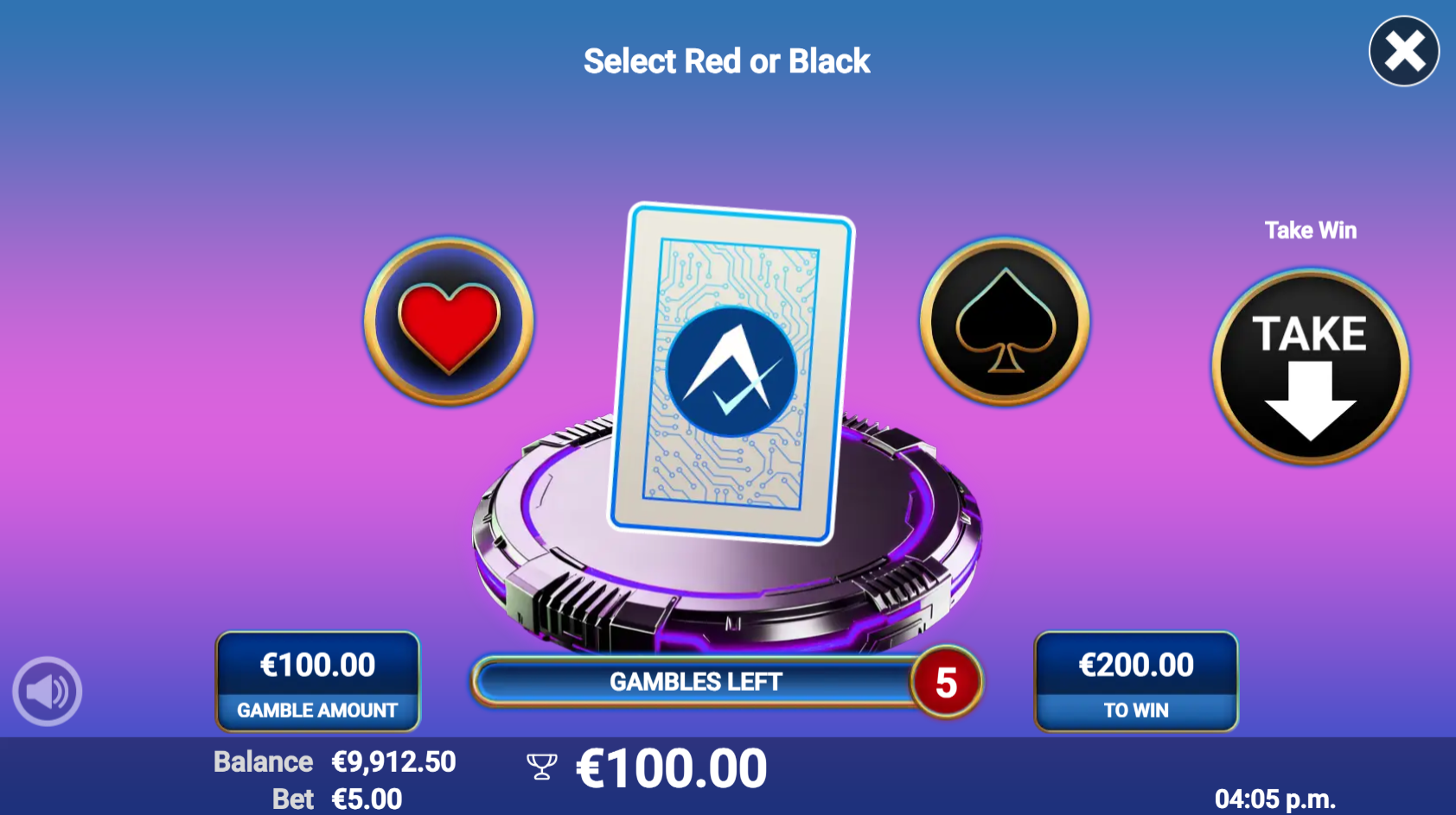 Crypto Crown 5 gamble feature double-or-nothing screen