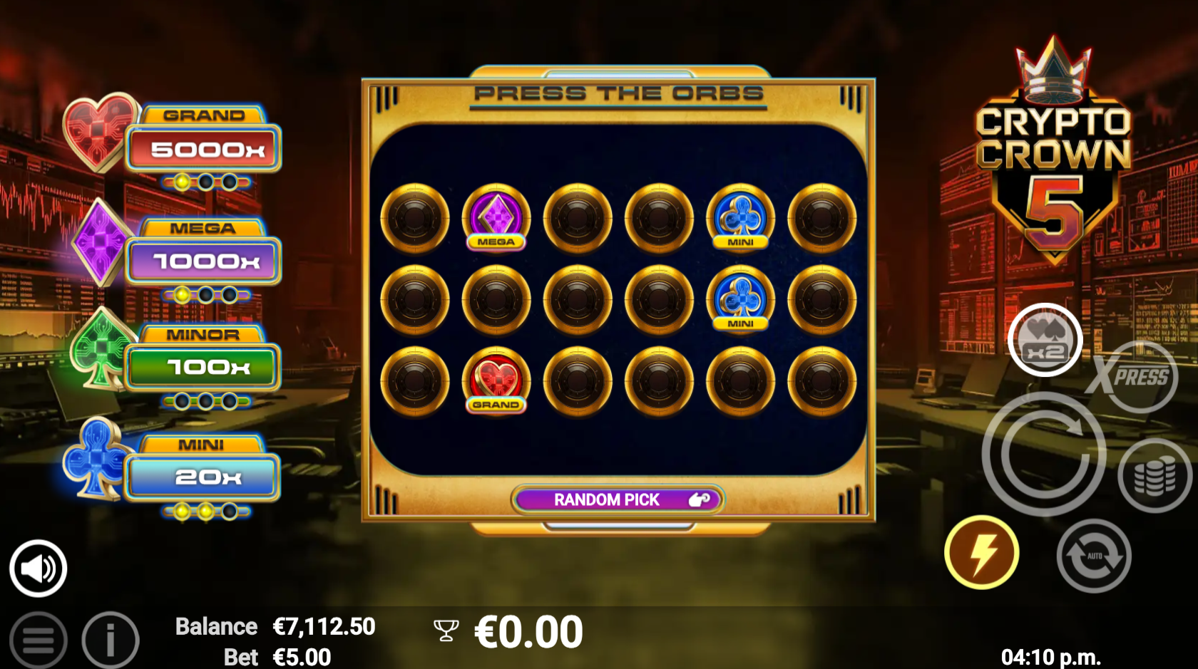 Crypto Crown 5 jackpot mini-game bonus feature