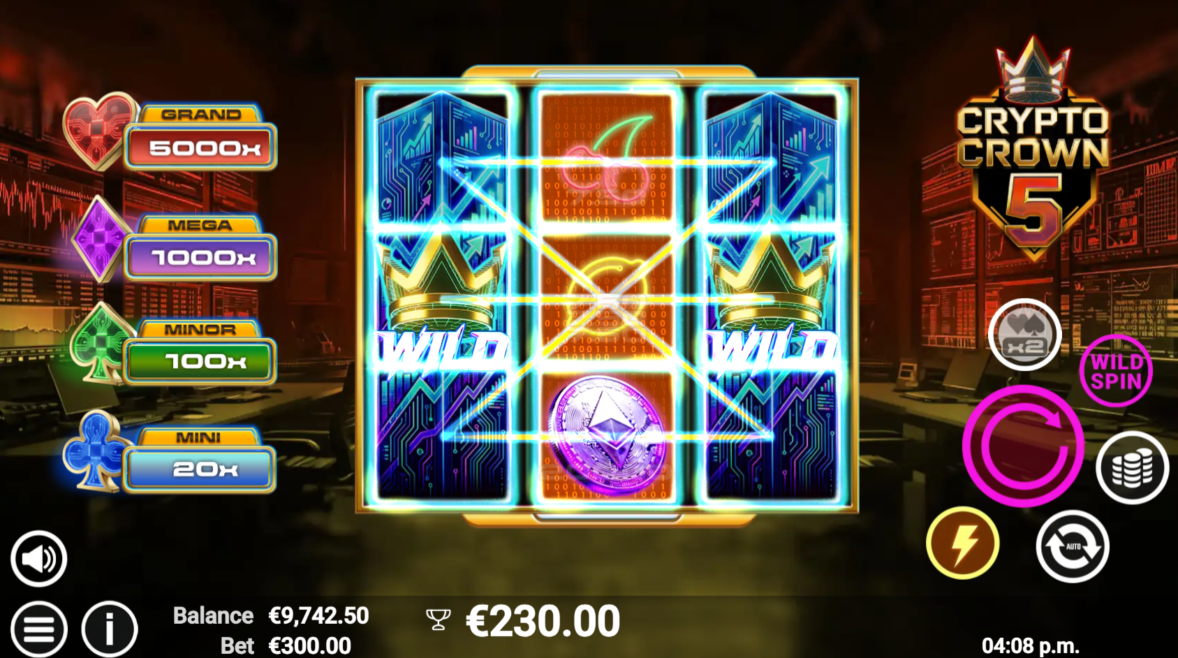 Crypto Crown 5 Wild Spin feature showing expanded wild win