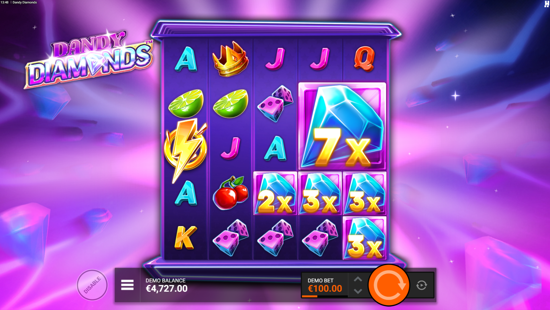 Dandy Diamonds - Glamour FeatureSpins mode guaranteeing 4+ Diamond symbols per spin