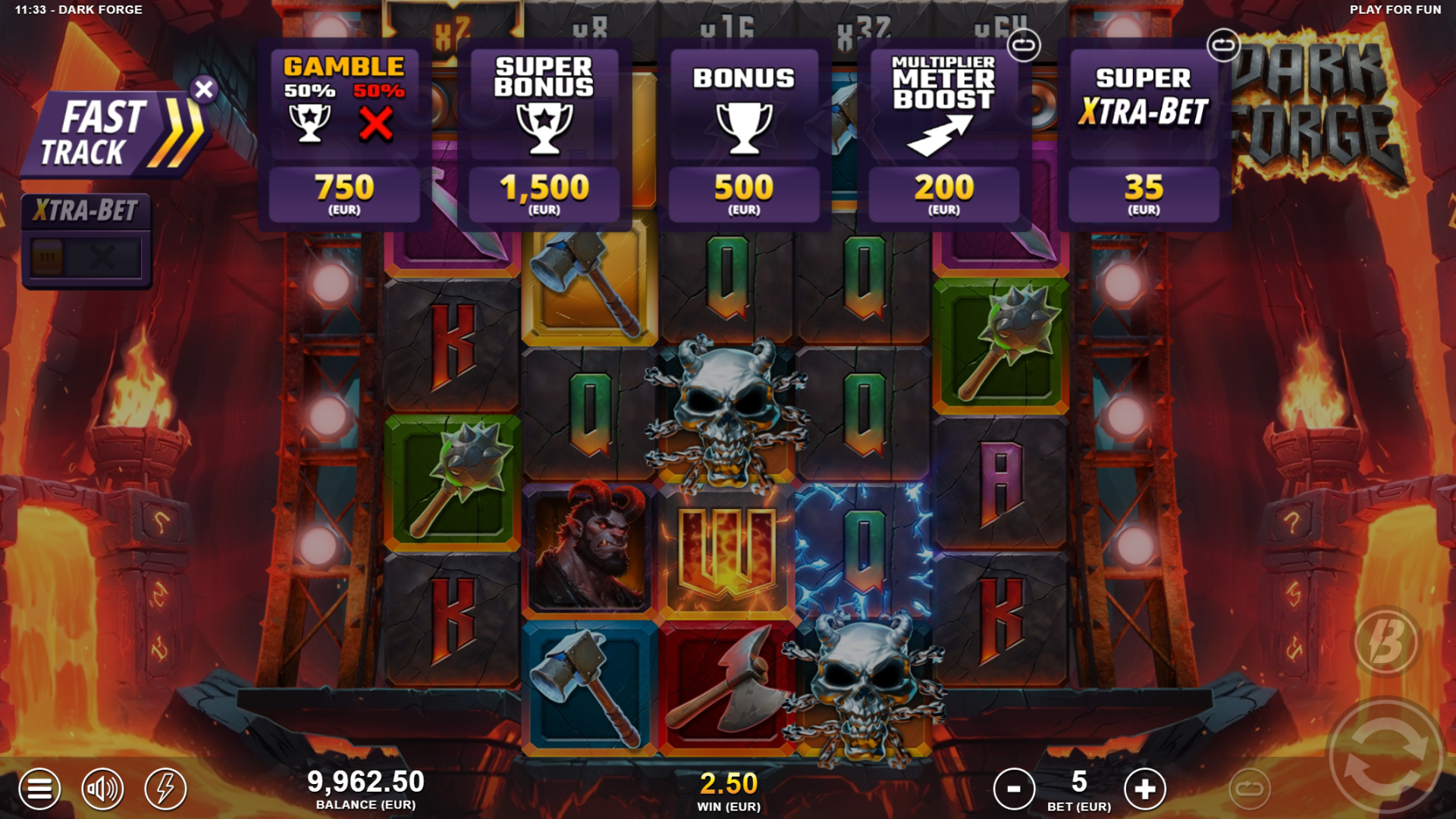 Dark Forge bonus buy menu showing all five feature purchase options