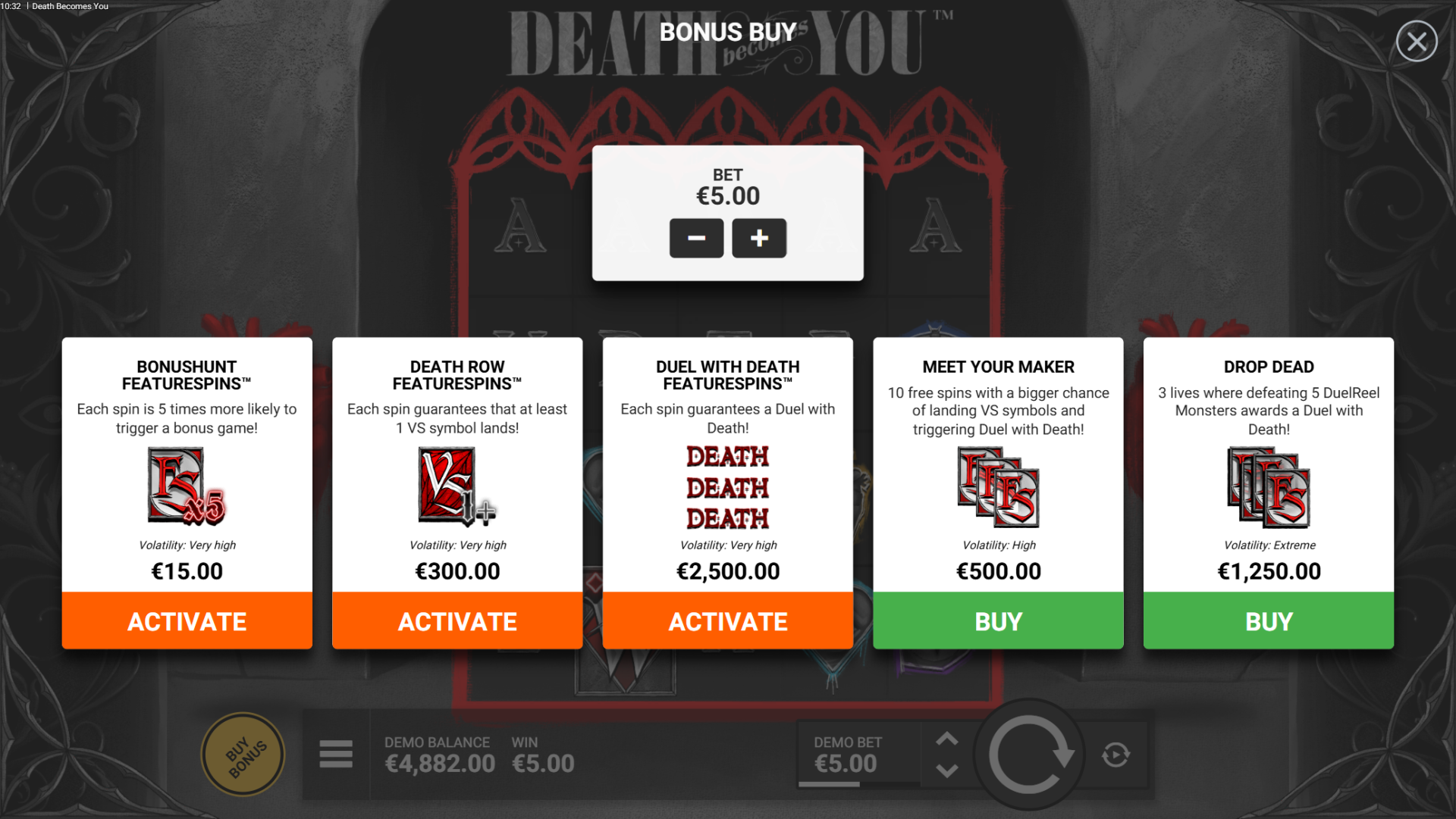 Death Becomes You bonus buy options screen