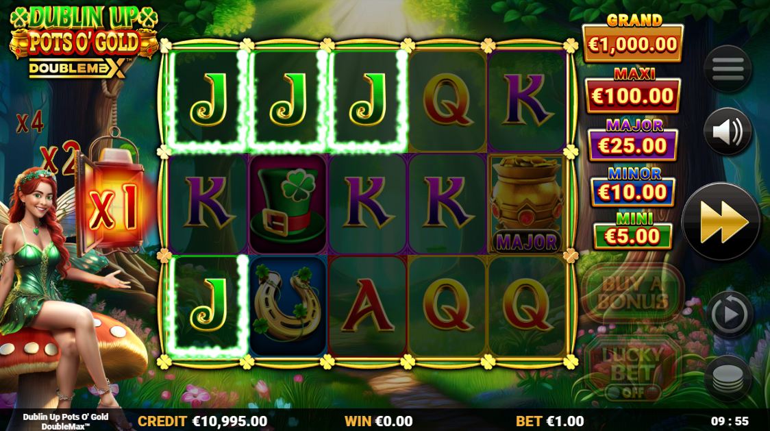 Dublin Up Pots O' Gold DoubleMax showing 25 fixed paylines on the 5x3 reel grid