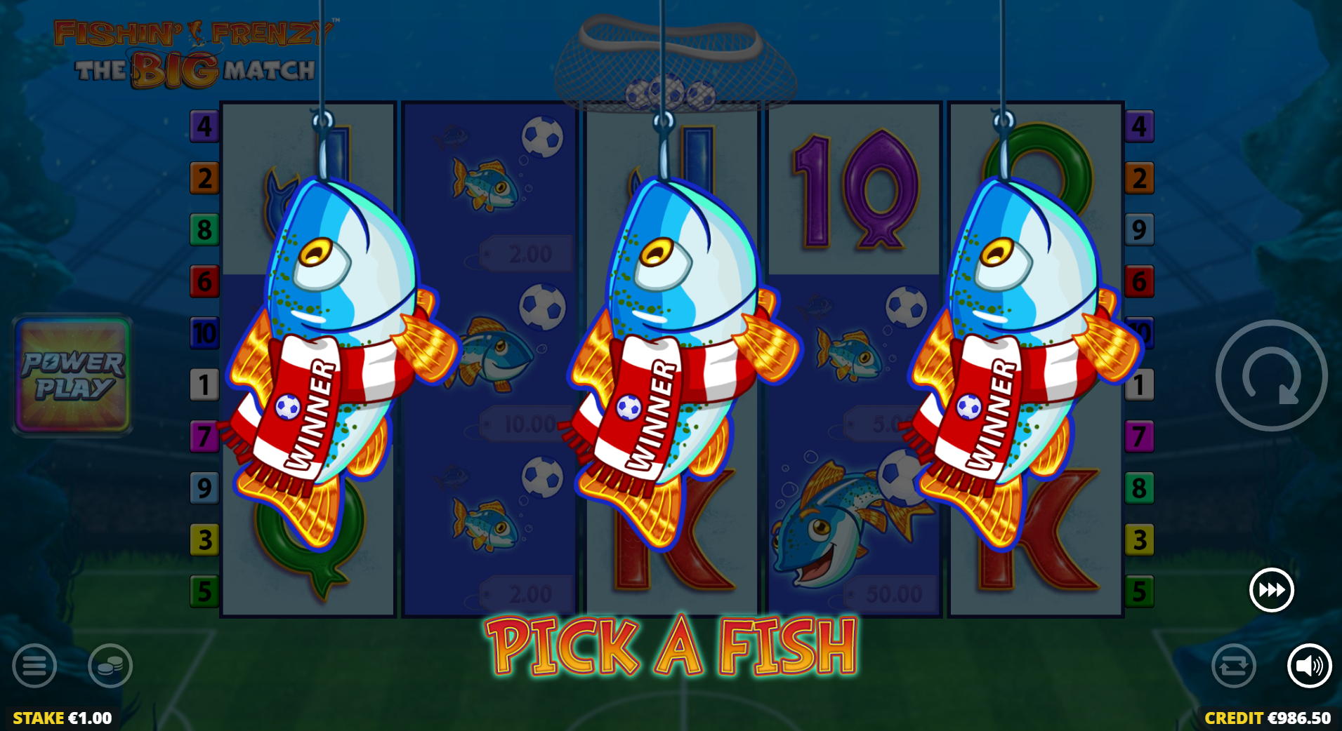 Fishin' Frenzy The Big Match pick a fish bonus selection screen
