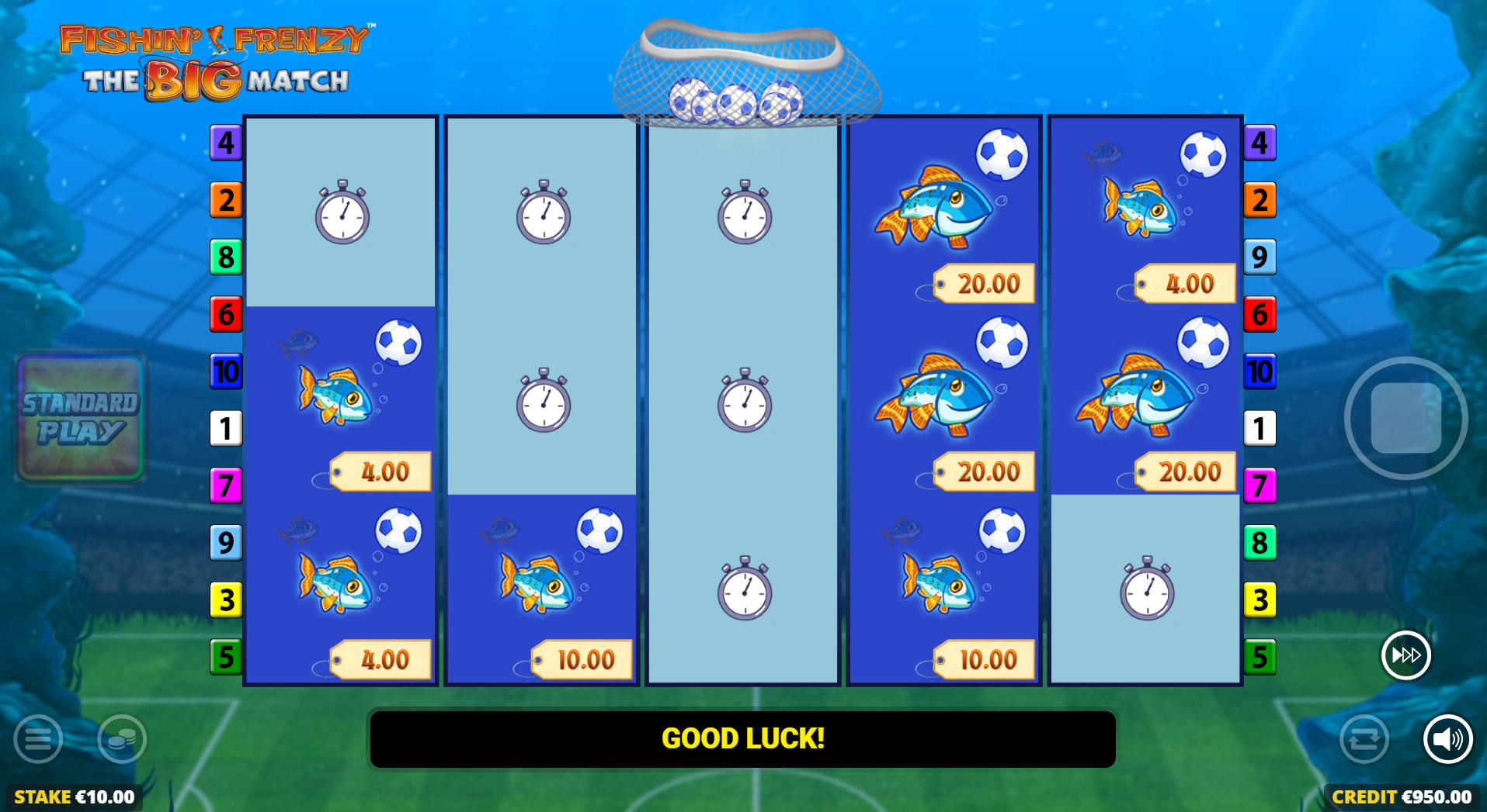 Fishin' Frenzy The Big Match Power Play mode active showing simplified reel set