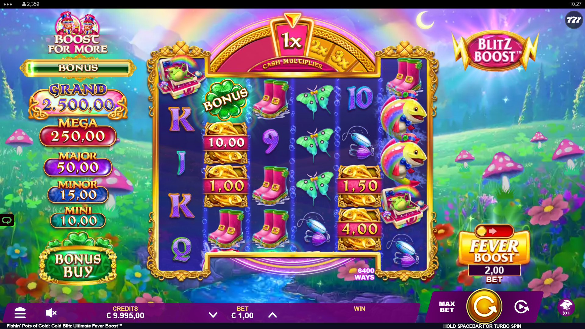 Fishin' Pots of Gold: Gold Blitz Ultimate Fever Boost base game reels
